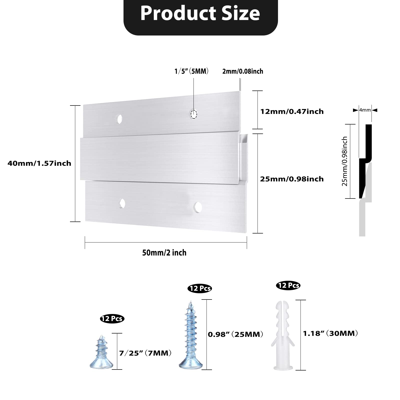 Aluminum French Cleat Picture Hanger Kit - 6 Pairs of Heavy Duty Z Clips for Wall Mounting Paintings, Mirrors, Artwork, Whiteboards & Cabinets (2 Inch) - Perfect for Home, Office & Gallery Display