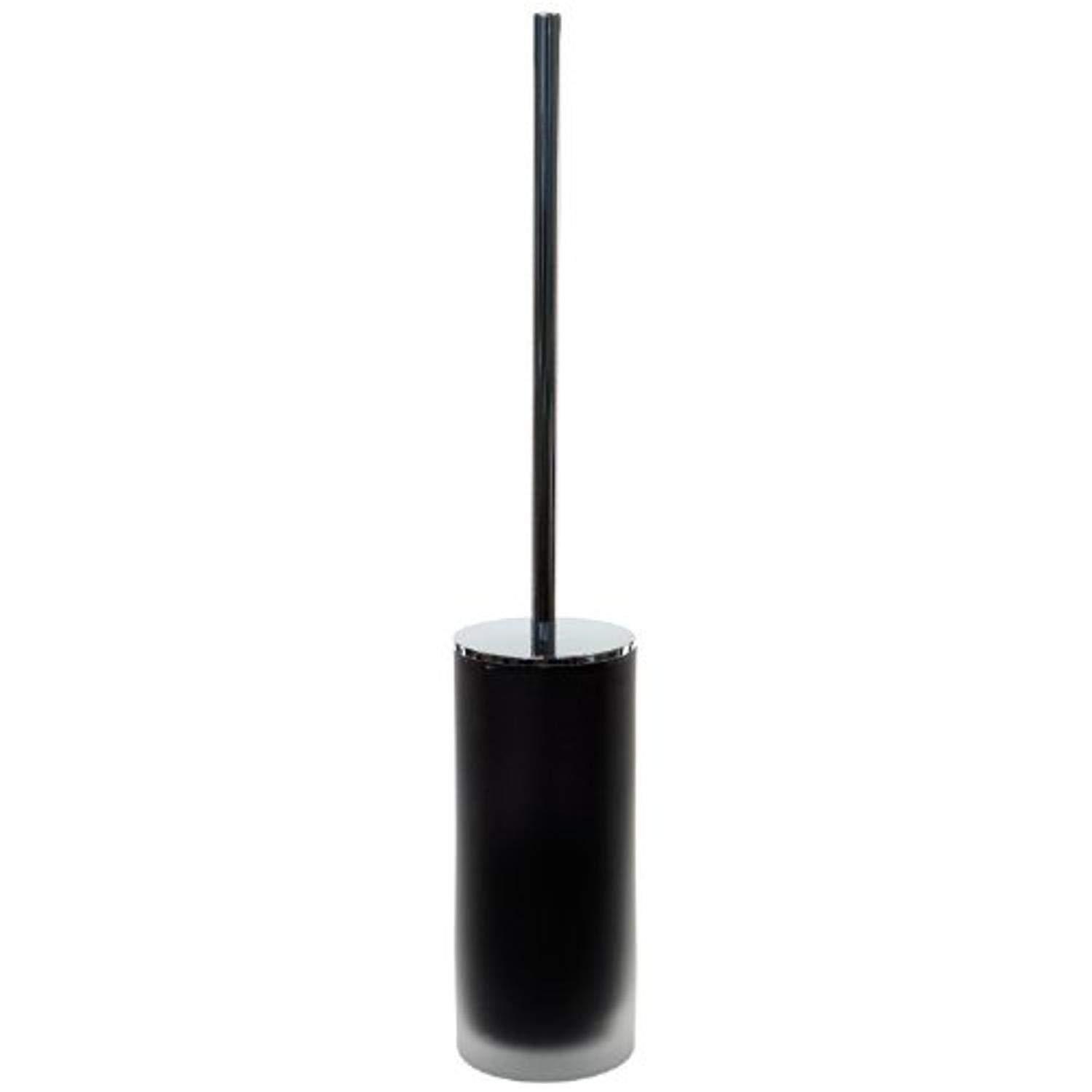 Gedy Tiglio Frosted Glass Toilet Brush with Chrome Handle - Black | Modern Bathroom Cleaning Tool for Home & Office Use