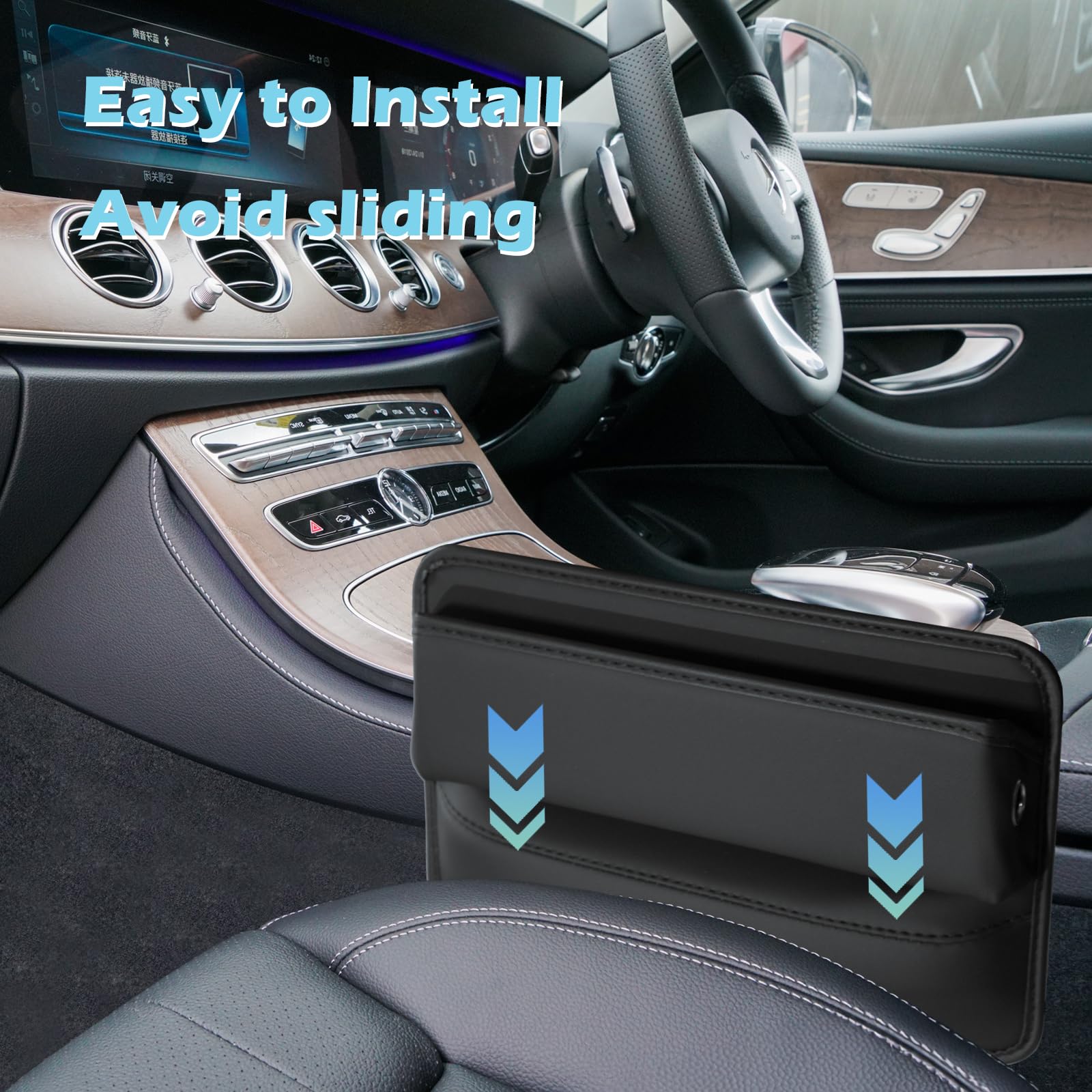 2 Pack Car Seat Gap Filler Organizer - Premium Leather Storage for Phone, Wallet, Keys & Cards | Car Interior Accessories | Fits Between Front Seats (Black) - Perfect for Road Trips & Daily Commute