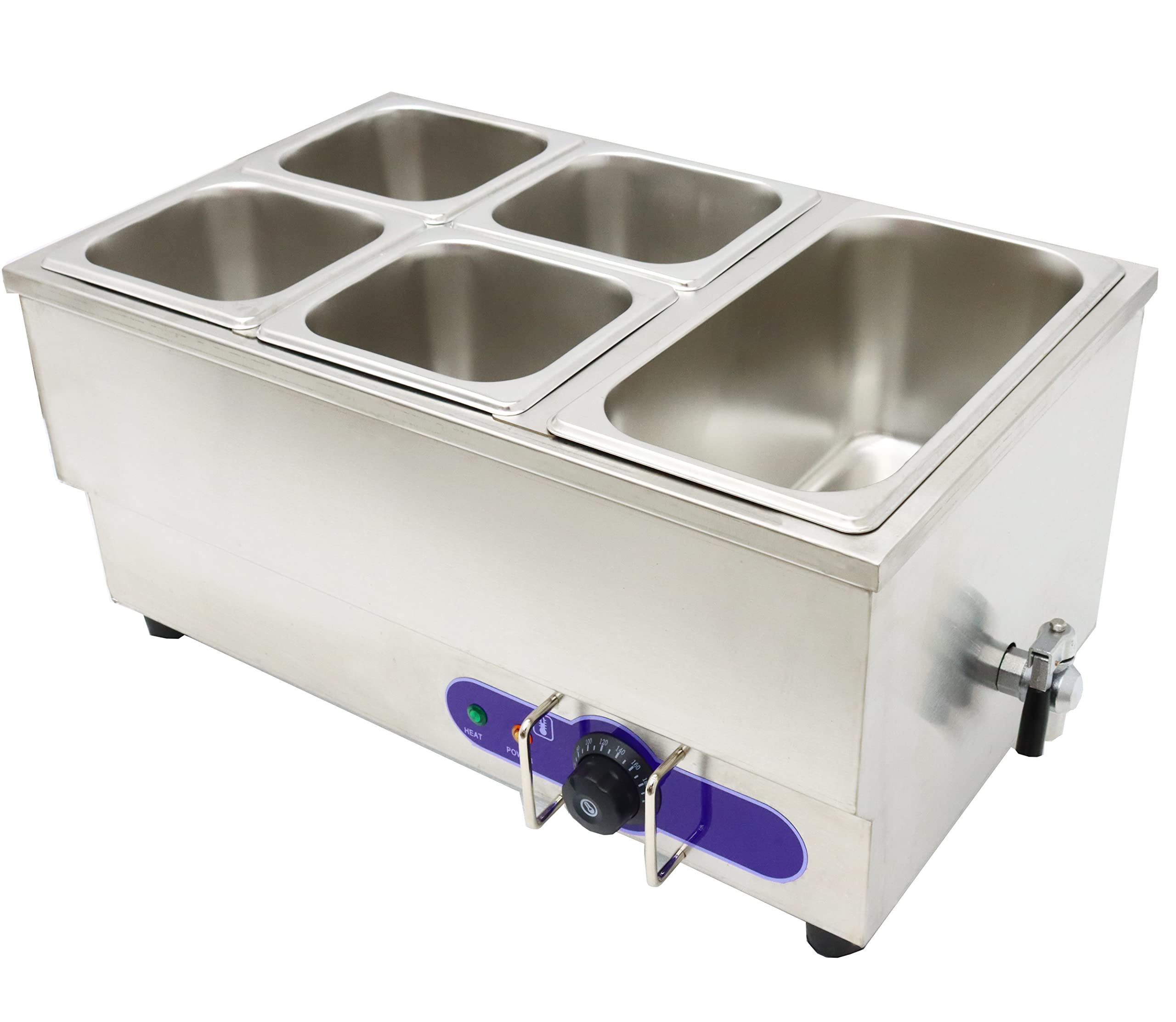 Commercial 110V 5-Pan Stainless Steel Food Warmer - 1500W Electric Steam Table with Adjustable Temperature (6