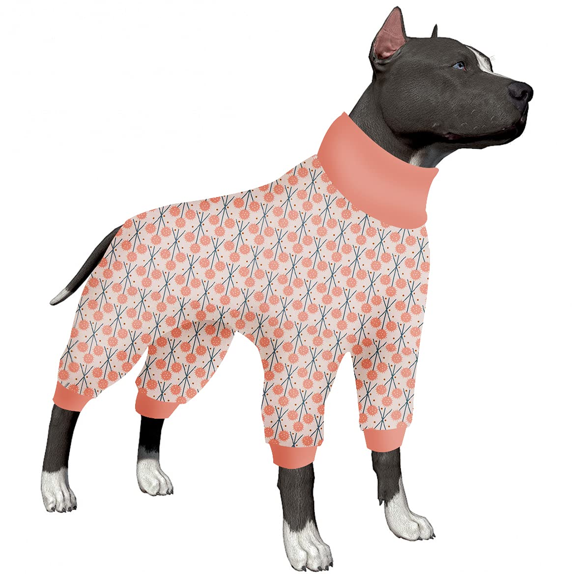 LovinPet Pitbull Pajamas for Dogs - UV Protection & Anxiety Relief Onesie, Breathable Stretchable Button-Up Dog Pajama in Pink/Multi Prints - All Season Dog Surgery Recovery Suit for Post-Op Care, Travel & Comfort