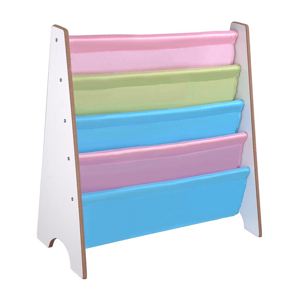 Yescom Wooden Kids Book Shelf - Sling Storage Rack Organizer for Children's Books | Nursery, Playroom & Classroom Bookcase Display Holder in White
