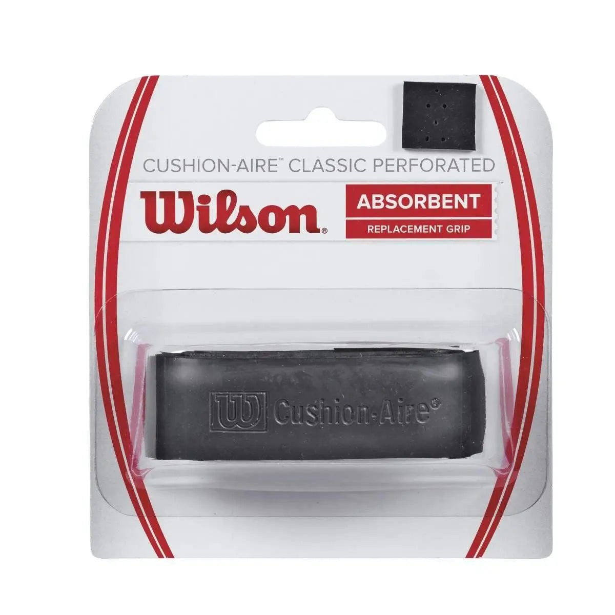 Wilson Cushion Aire Classic Perforated Replacement Tennis Grip - Black | Enhanced Comfort & Sweat Absorption for Tennis, Racquetball & Pickleball Players