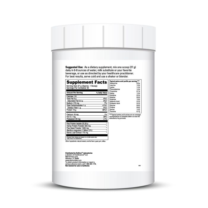Davinci Labs Vegan Protein Powder - Creamy Vanilla Flavor, 15oz & 30oz Options | Plant-Based Protein Supplement for Smoothies, Baking & Post-Workout Recovery