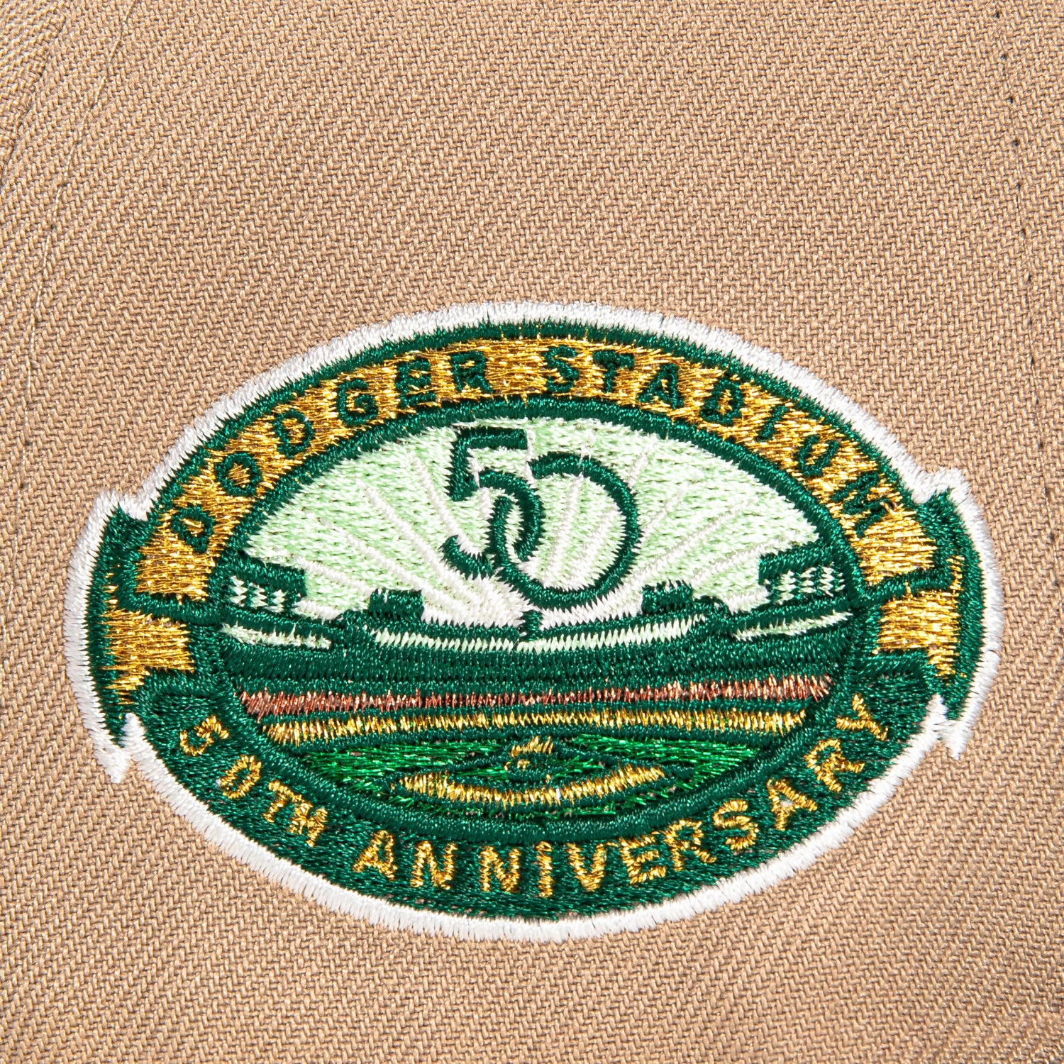 New Era 59Fifty Los Angeles Dodgers 50th Anniversary Stadium Patch Hat - Khaki & Green | MLB Baseball Cap for Men & Women | Game Day, Streetwear & Fan Collection