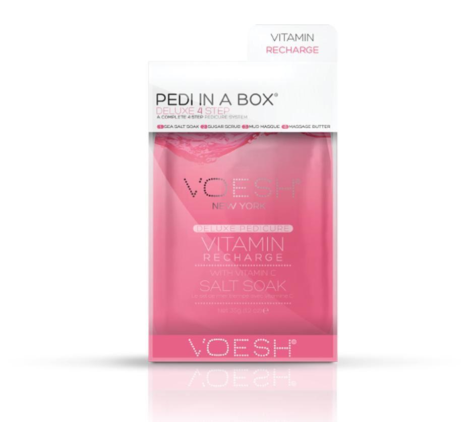 Voesh Pedi in a Box Vitamin Recharge Foot Treatment Kit - Exfoliating & Moisturizing Foot Care for Soft Smooth Feet - Perfect for At-Home Spa, Relaxation & Self-Care Routine