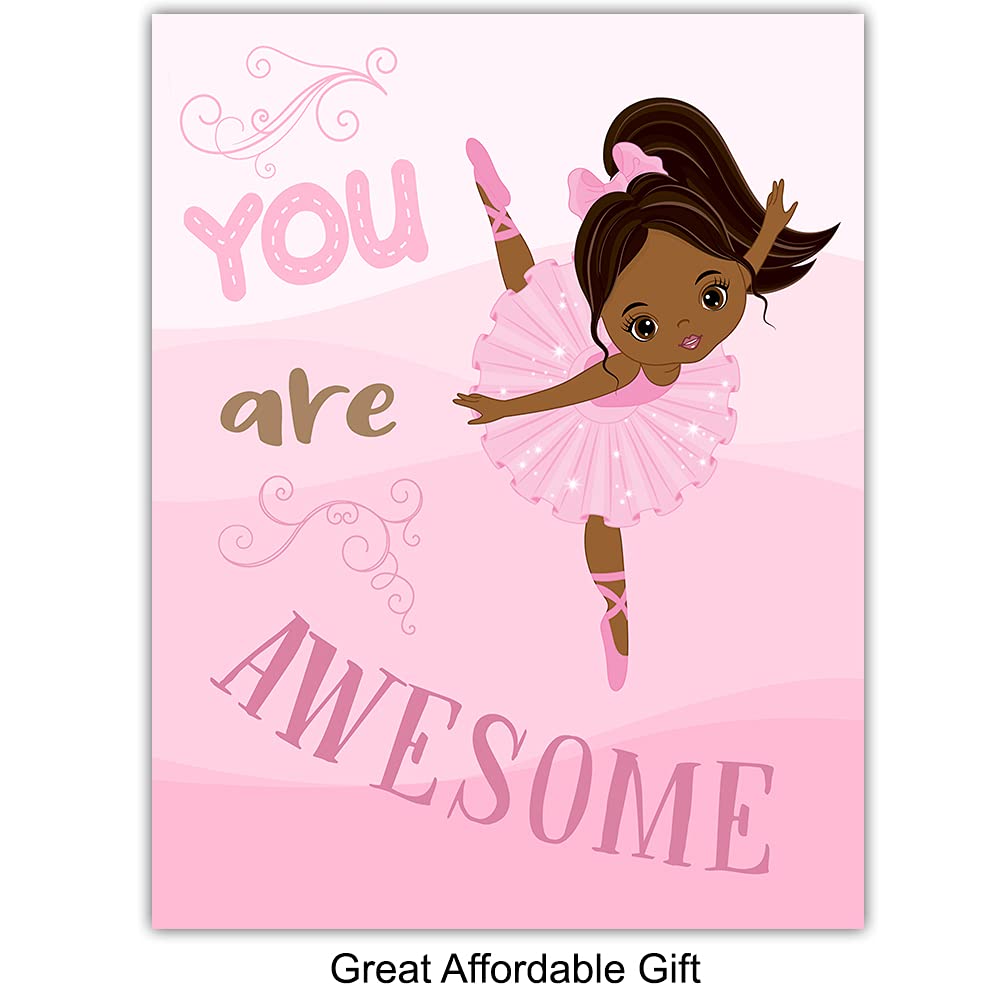 Black Ballerina Wall Art - African American Girl Room Decor for Toddler, Nursery & Little Girls Bedroom - Pink Themed Positive Quotes Wall Decorations | Perfect for Baby Shower Gifts, Kids Room Makeover & Inspirational Home Decor