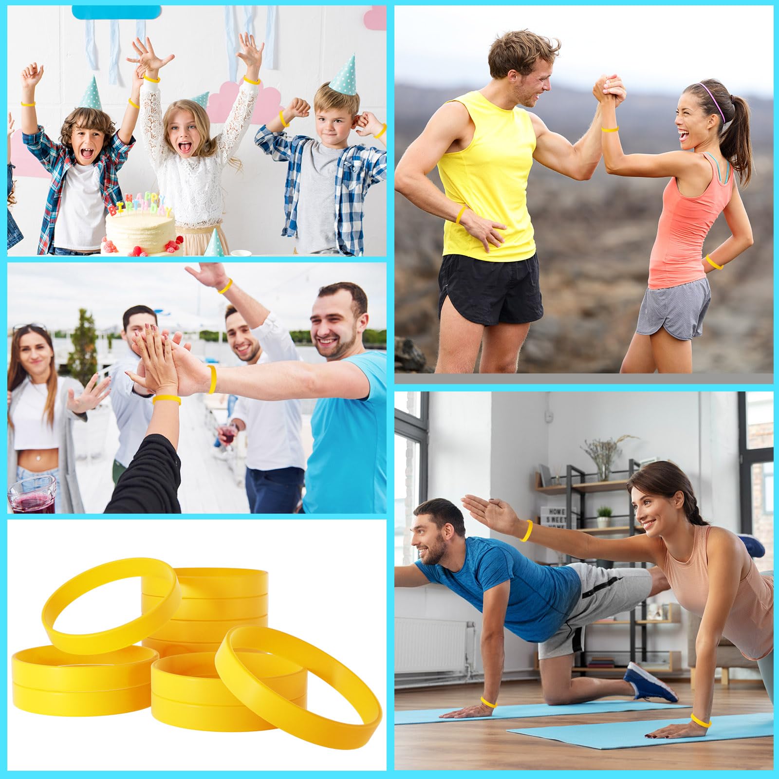 60 Pack Yellow Rubber Bracelets - Unisex Sports Wristbands for Teams, Parties & Fashion Accessories - Perfect for Team Events, Fundraisers, and Wrist Decorations
