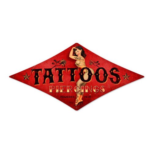 Vintage Baron von Lind Tattoos Sign - Heavy Gauge Steel Wall Art Made in USA | Retro Tattoo Shop Decor, Man Cave & Bar Signage