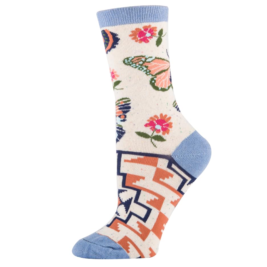 Colorful Women's Patterned Dress Socks - Soft Premium Cotton Casual Crew Socks with Butterfly Print - Perfect for Office, Daily Wear & Fashion Outfits