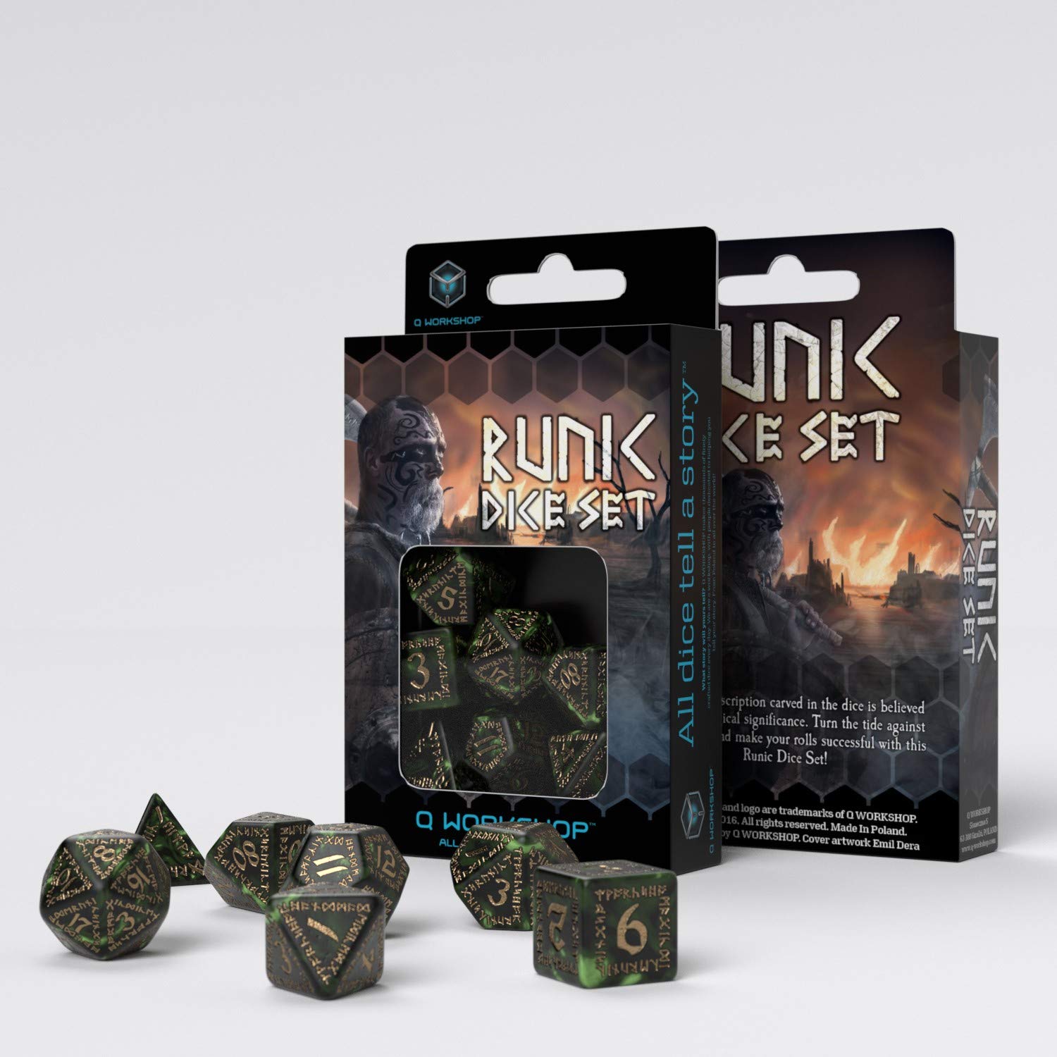 Q WORKSHOP Runk Dice Set (SRUN98) - 7-Piece Polyhedral Dice for D&D, RPG & Tabletop Games - Perfect for Dungeon Masters & Players