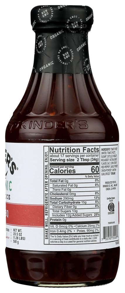 KINDER'S Organic Hot BBQ Sauce - 20.5 Oz (3-Pack) | Gluten-Free, Non-GMO | Perfect for Grilling, Ribs & Chicken Wings