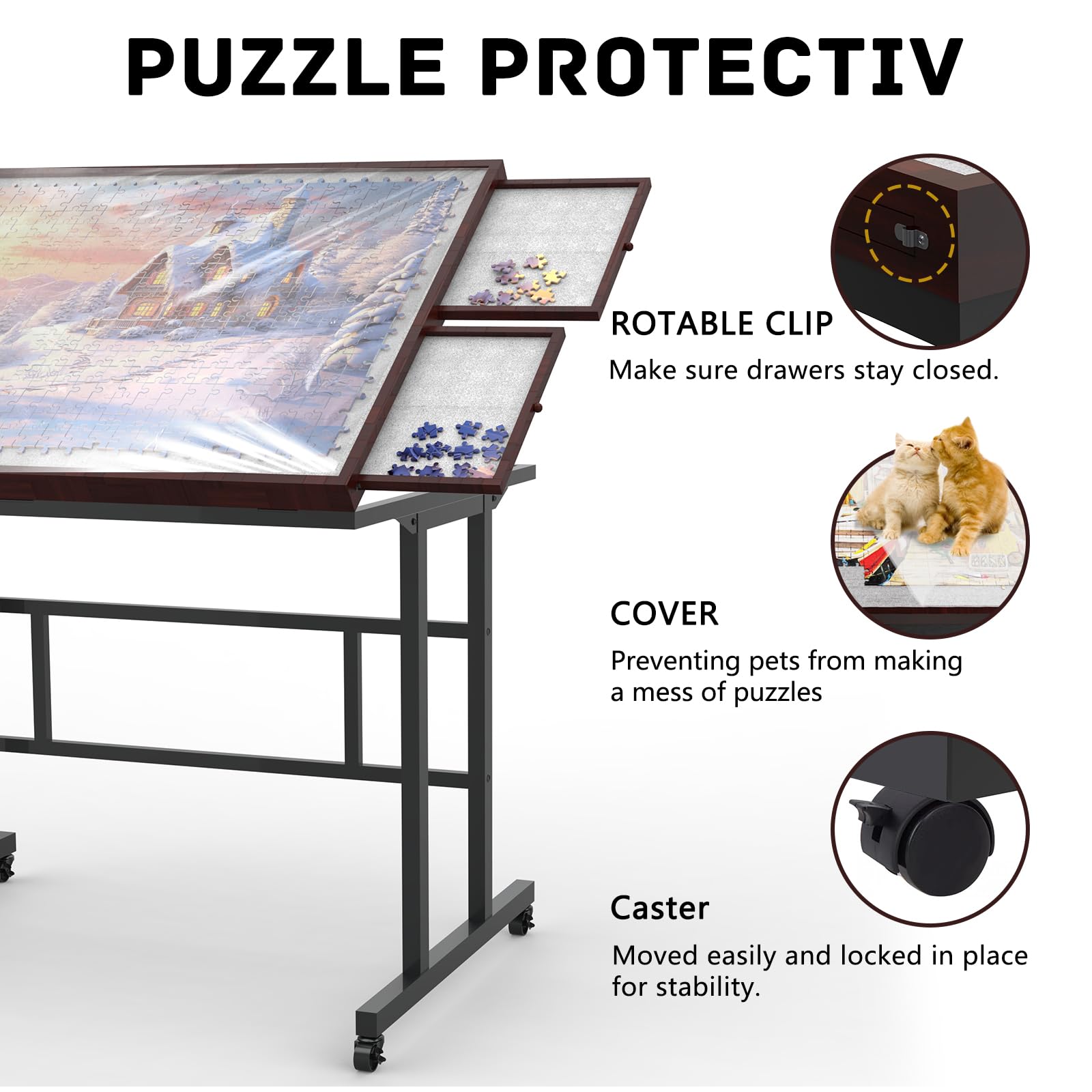 1500-Piece Jigsaw Puzzle Table with Adjustable Legs, Storage Pockets & Wheels - Premium Puzzle Board for Adults - Perfect for Family Game Nights, Home Decor & Relaxation Activities