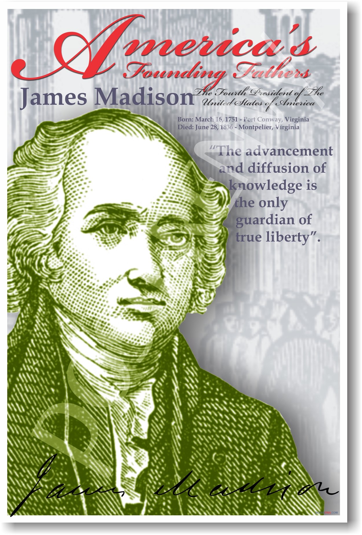 James Madison Classroom Poster - Educational Founding Fathers History Decor for US History Teachers & Students | Perfect for School, Homeschool & History Classrooms