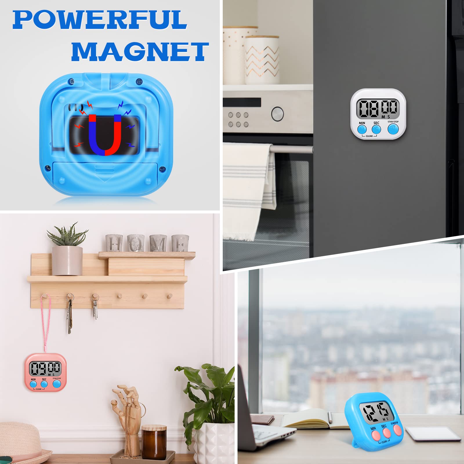 Flutesan 6-Pack Digital Kitchen Timer Set - Magnetic Back, Lanyard & On/Off Switch - Count Up/Down in Seconds & Minutes - Multicolor for Cooking, Baking, Meal Prep & Classroom Activities