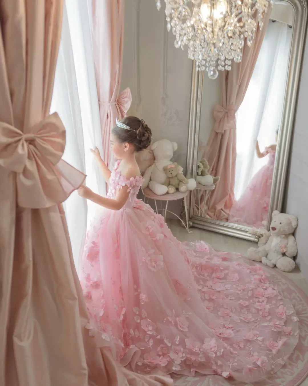 Elegant A-Line Flower Girl Dress with 3D Petals - Perfect for Weddings, Parties & Special Occasions