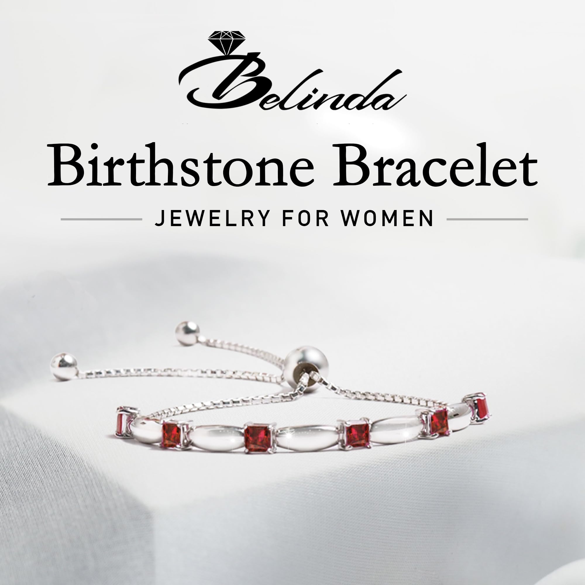 925 Sterling Silver Tennis Bracelet with Birthstone - Adjustable Pull String Bolo Bracelet for Women, Sparkling Square Gemstone Jewelry Gift for Her - Perfect for Birthdays, Anniversaries & Special Occasions