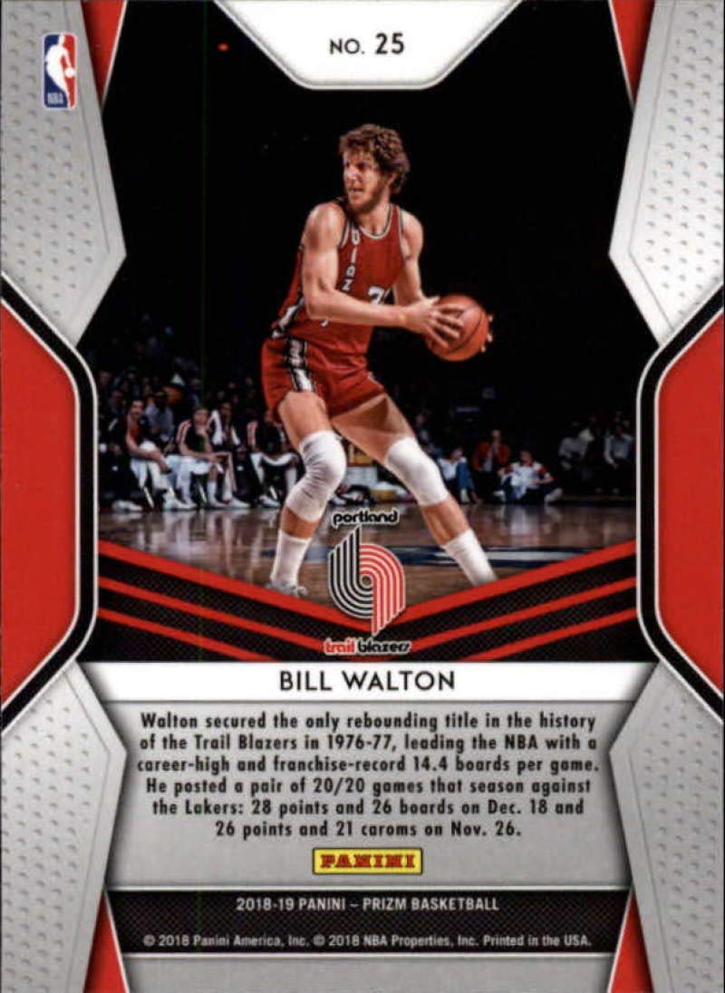2018-19 Panini Prizm Dominance Basketball #25 Bill Walton Portland Trail Blazers NBA Trading Card - Perfect for Collectors, Fans & Sports Memorabilia Enthusiasts