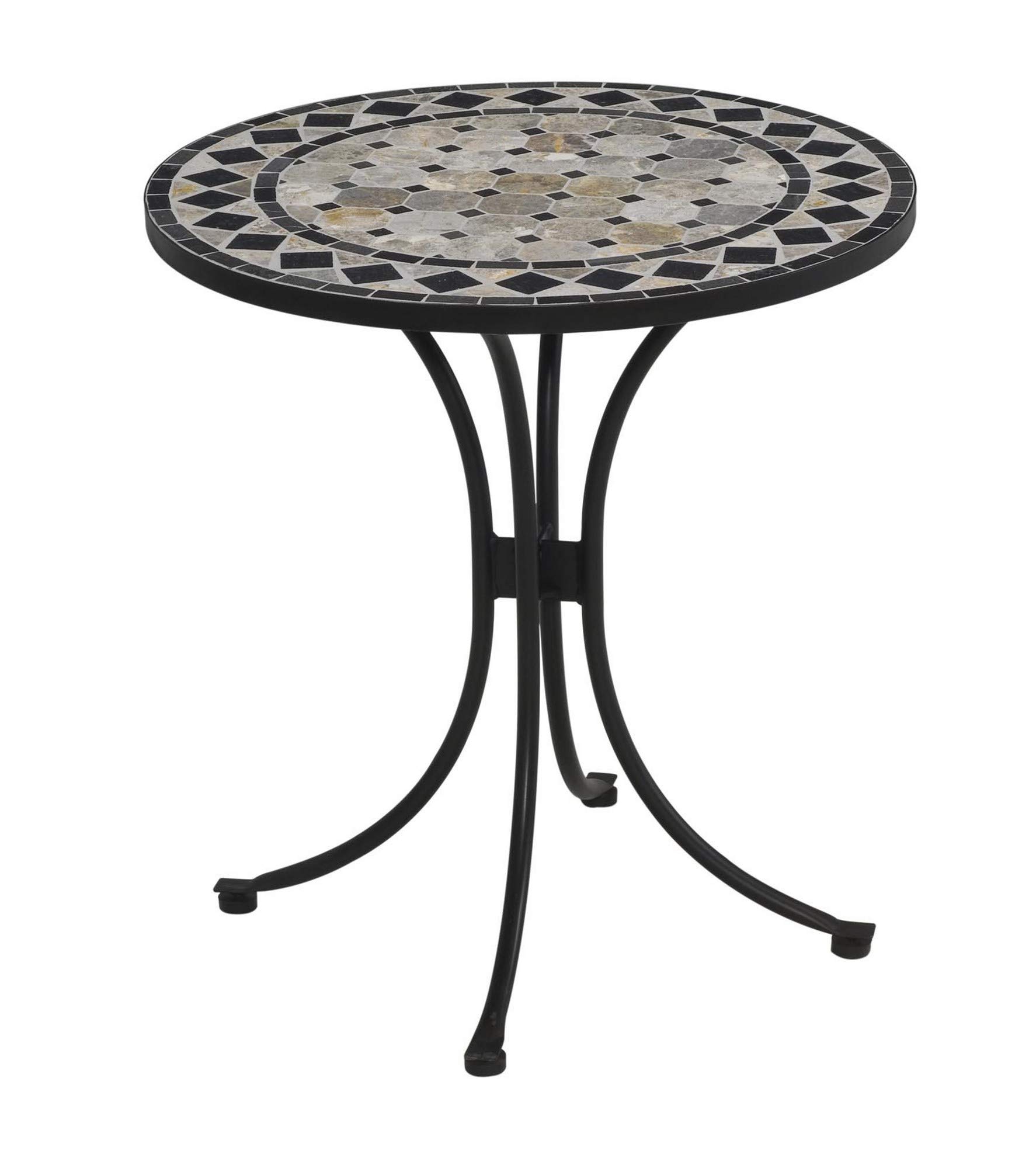 Stylish Small Outdoor Bistro Table with Marble Tile Top & Powder-Coated Steel Frame - Perfect for Patio, Garden, Balcony Dining & Coffee Break