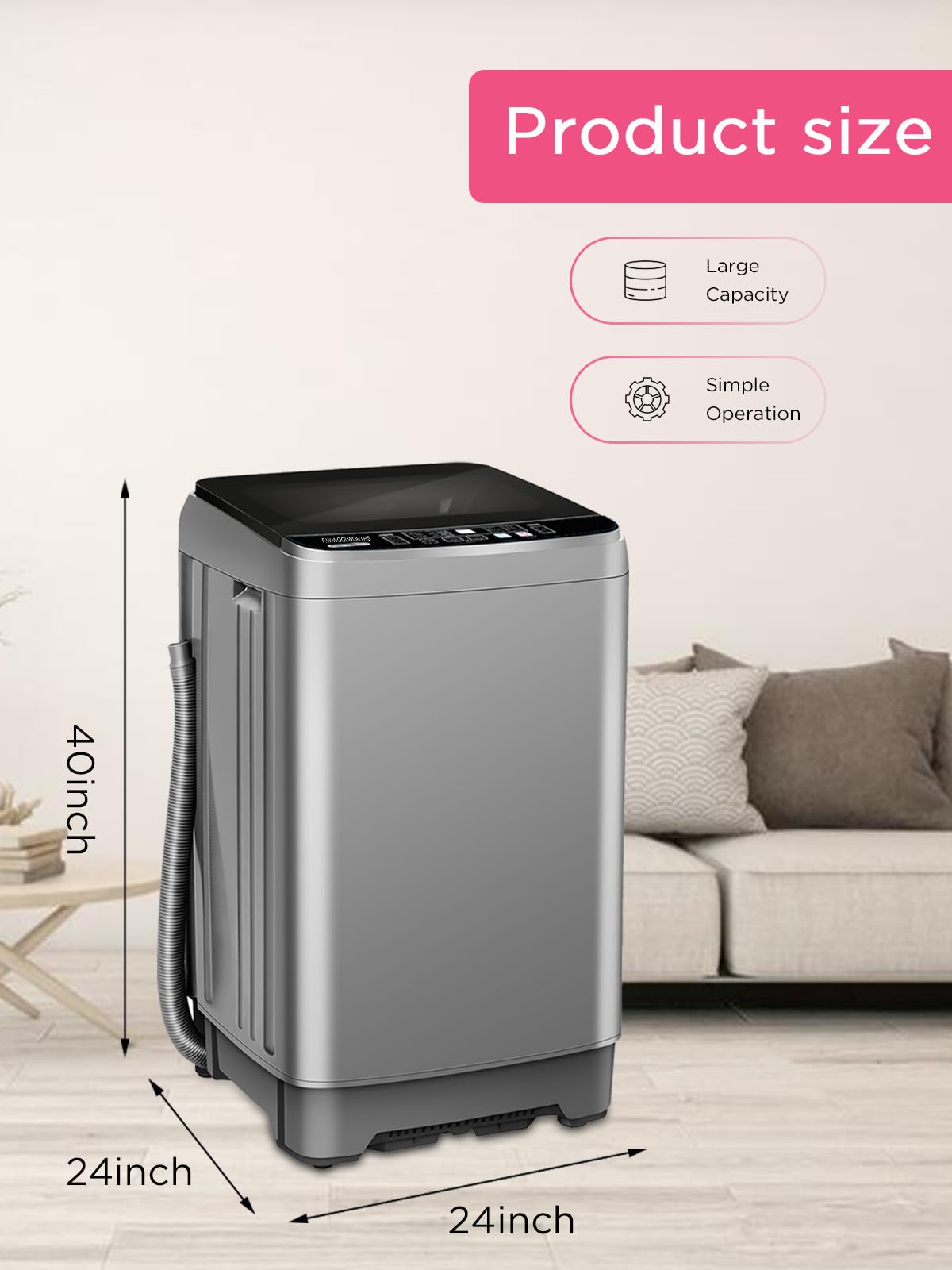 25 lbs Full-Automatic Washing Machine with LED Display, Laundry Washer with Drain Pump, 10 Wash Programs & 8 Water Levels, Grey - Perfect for Apartments, Dorms, RVs, and Small Spaces