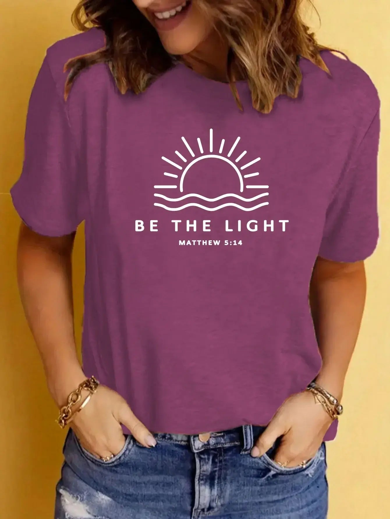 Women's Casual Round Neck 'Be the Light' Graphic T-Shirt - Soft Cotton Tee for Everyday Wear, Street Style & Layering