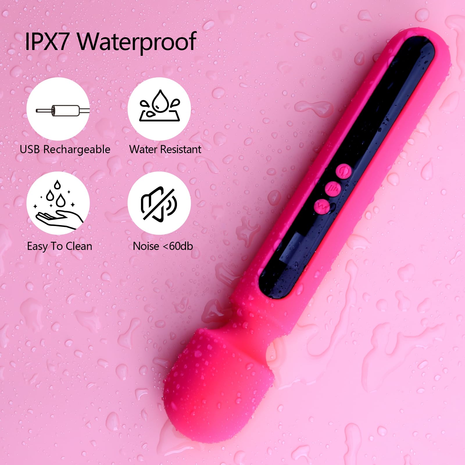 12 Inch Powerful Vibrating Massager Wand - 10 Patterns & 4 Speeds for G Spot & Clitoral Stimulation | Adult Sex Toy for Men & Women | Perfect for Couples Play, Solo Pleasure & Sensual Massage (Rose)
