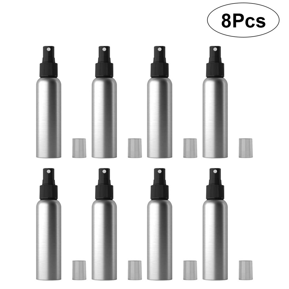 8-Pack Fine Mist Spray Bottles for Travel - Refillable Aluminum Cosmetic Pump Bottles for Toiletries, Lotion & Water - Perfect for Makeup, Skincare & Haircare On-The-Go