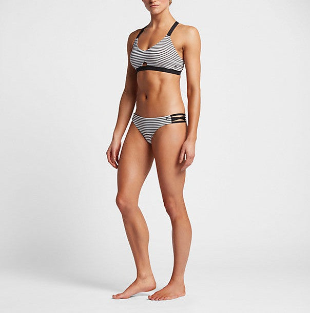 Hurley Women's Quick-Dry Surf Bottoms - White with Black Stripes | High-Performance Swim Bottoms for Surfing, Swimming & Beach Activities