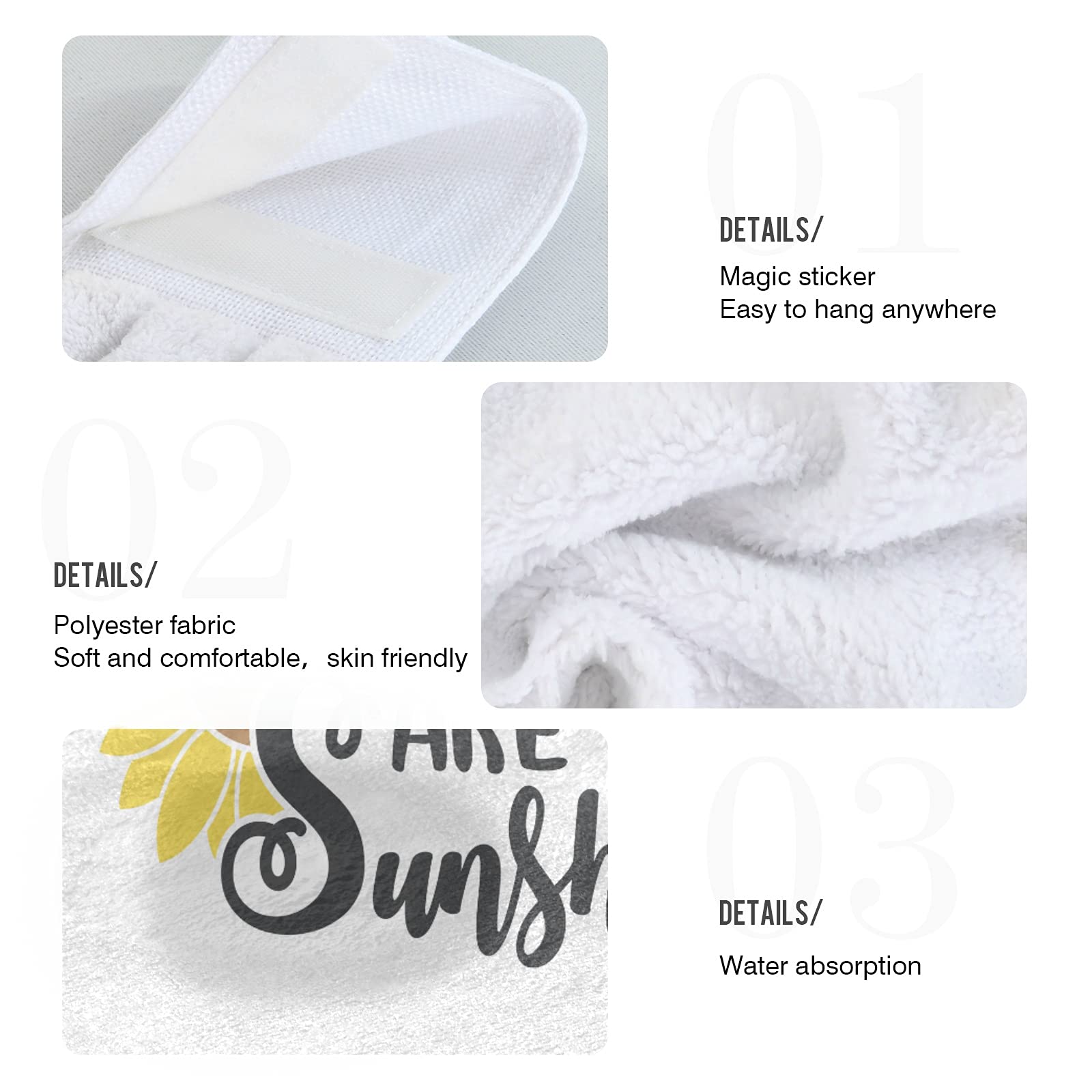 You Are My Sunshine Sunflower Hanging Kitchen Towels - Fast Drying Dish & Tea Towels Set of 2 for Bathroom, Tabletop, Gym - Cute Home Decor Hand Towels for Kitchen, Bath & Dining Room