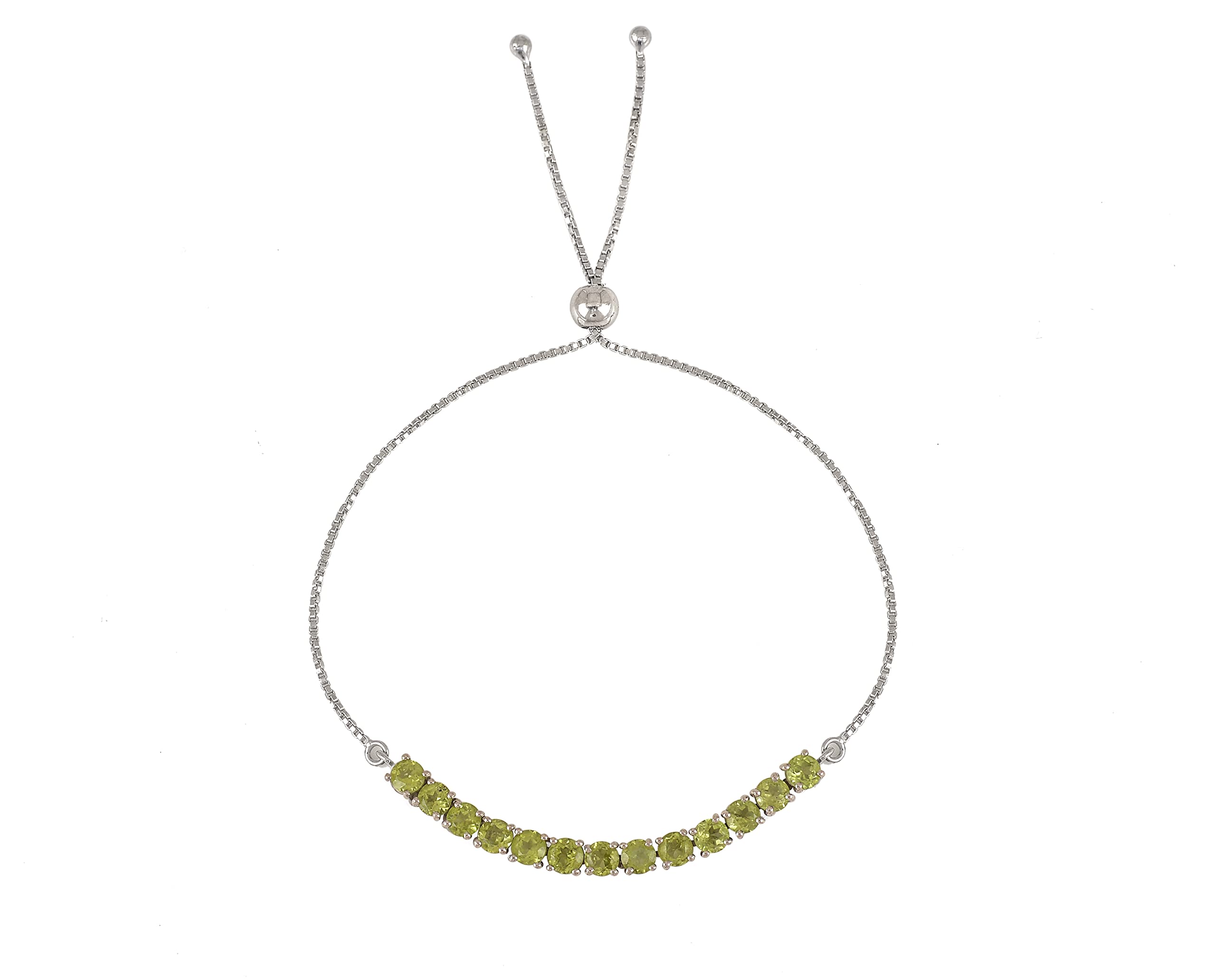 4X4 Round 100% Natural Peridot Adjustable Sterling Silver Bolo Bracelet for Women & Girls | Elegant Jewelry Gift for Birthdays, Anniversaries & Special Occasions
