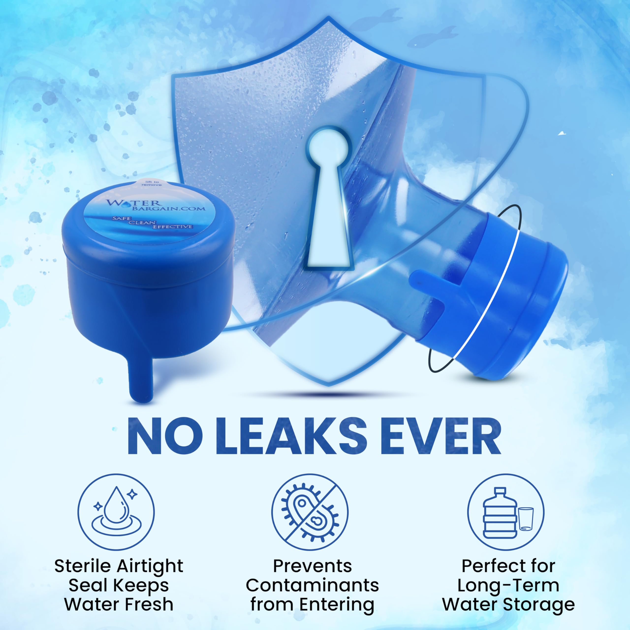 Premium Spill-Proof Water Bottle Caps - USA Made 3 & 5 Gallon Jug Lids - Fits 2, 3, 5, 6 Gallon Containers - Ideal for Camping, Emergency Kits & Office Water Dispensers