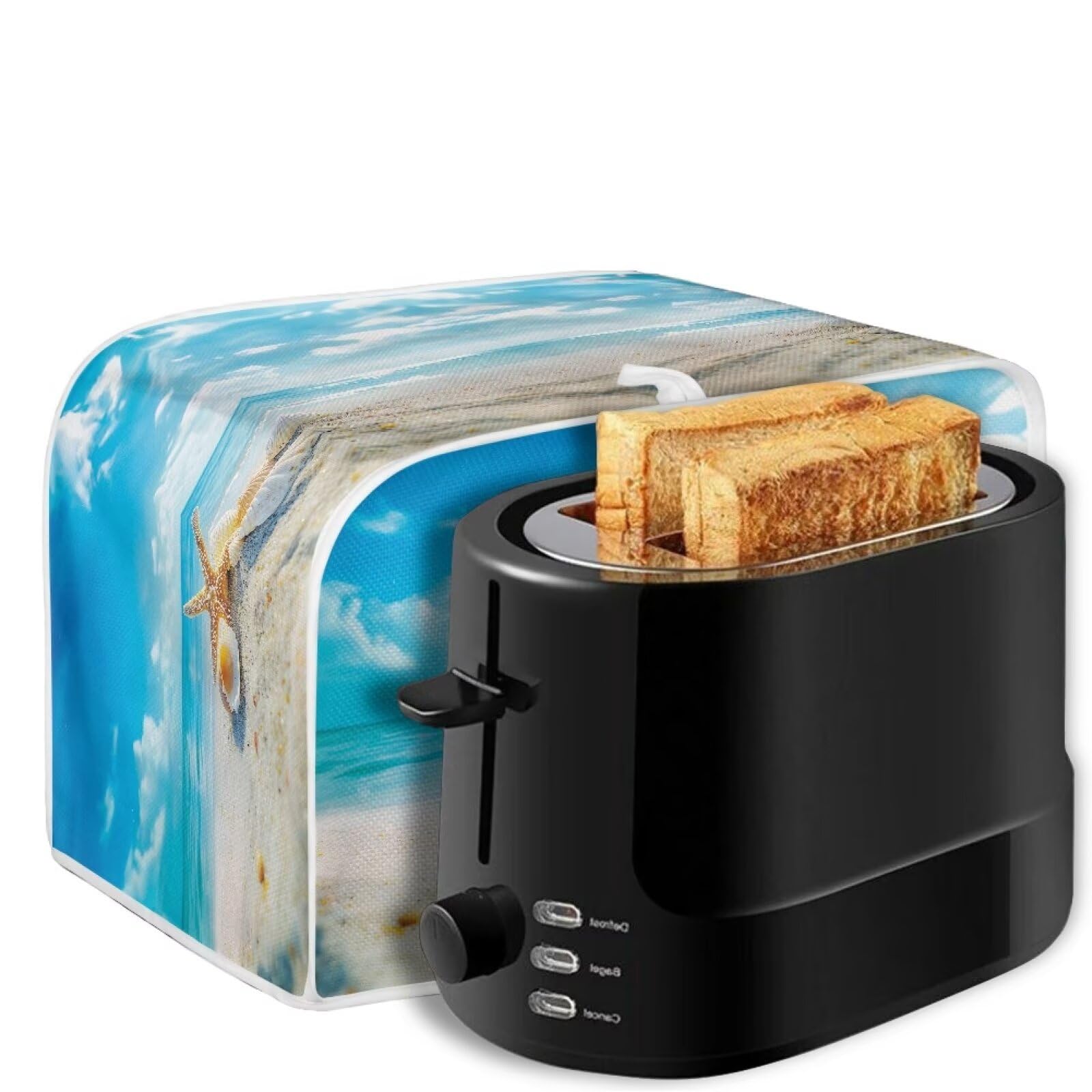 Beach Shell Print 2 Slice Toaster Cover - Washable Small Appliance Organizer for Toaster Oven & Bread Maker | Blue Kitchen Decor for Coastal & Beach House Style