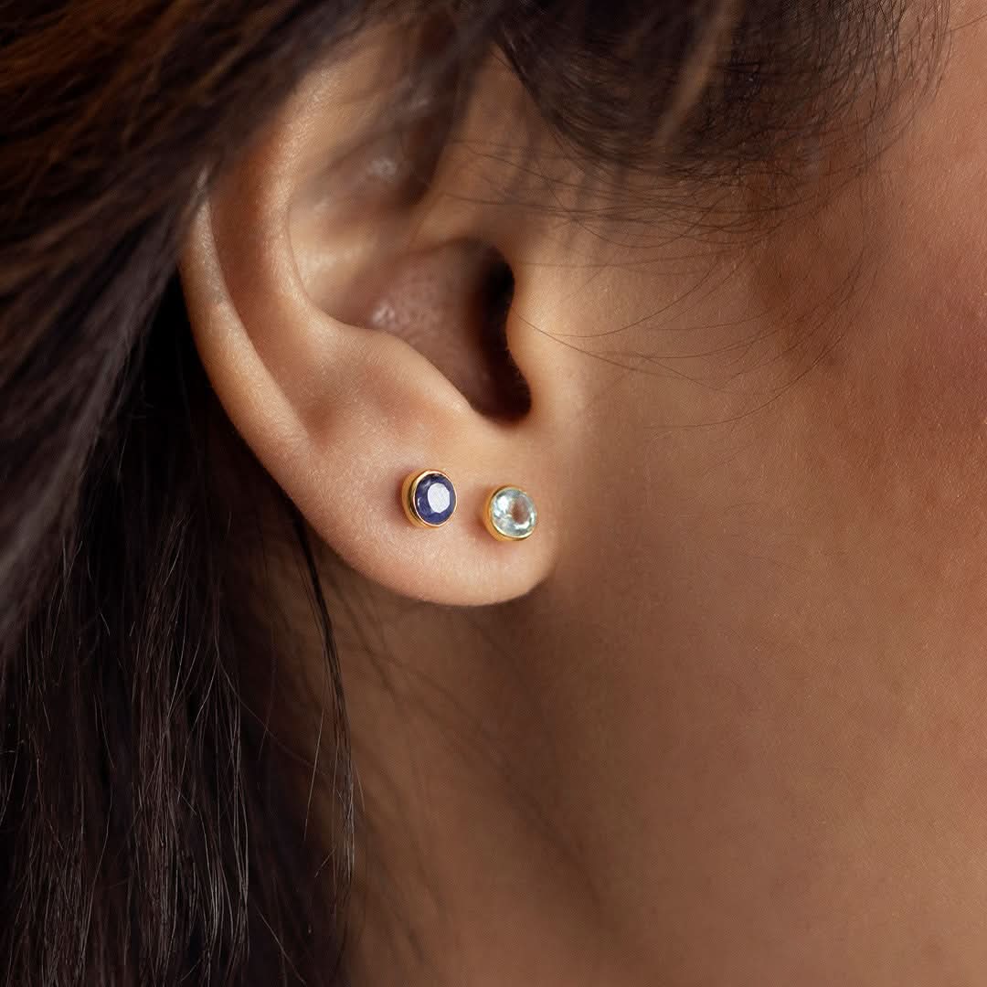 Blue Topaz Mini Stud Earrings in Rose Gold - December Birthstone Jewelry for Women - Perfect for Gifts, Parties & Everyday Wear
