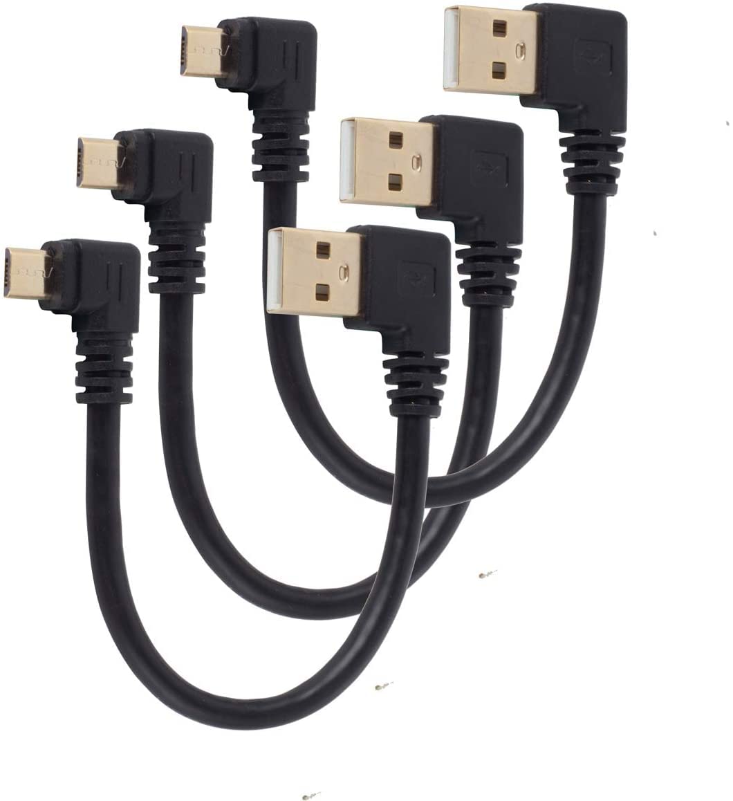 Herfair 15cm Gold Plated 90 Degree Right Angle Micro USB to USB Cable - 3 Pack Fast Charging & High-Speed Data Sync for Smartphones, Tablets, MP3 Players | Perfect for Car, Office & Travel Charging