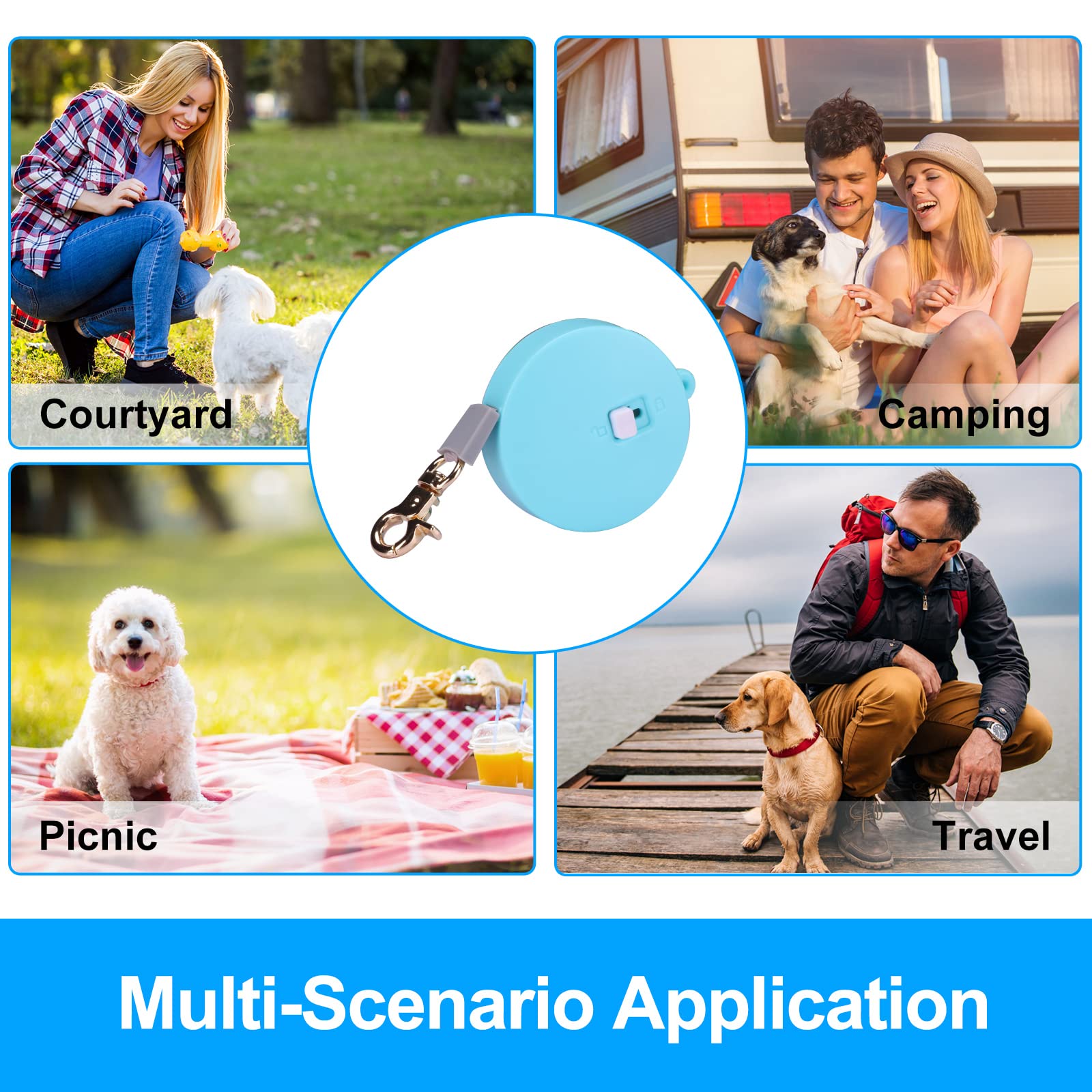 Retractable Dog Leash for Small Dogs & Cats up to 11lbs - 6.5ft Anti-Pull Nylon Tape Leash with Wrist Strap & One-Hand Brake - Hands Free, Portable Walking Leash for Puppies & Kittens (Blue Round) - Perfect for Daily Walks, Jogging & Outdoor Adventures