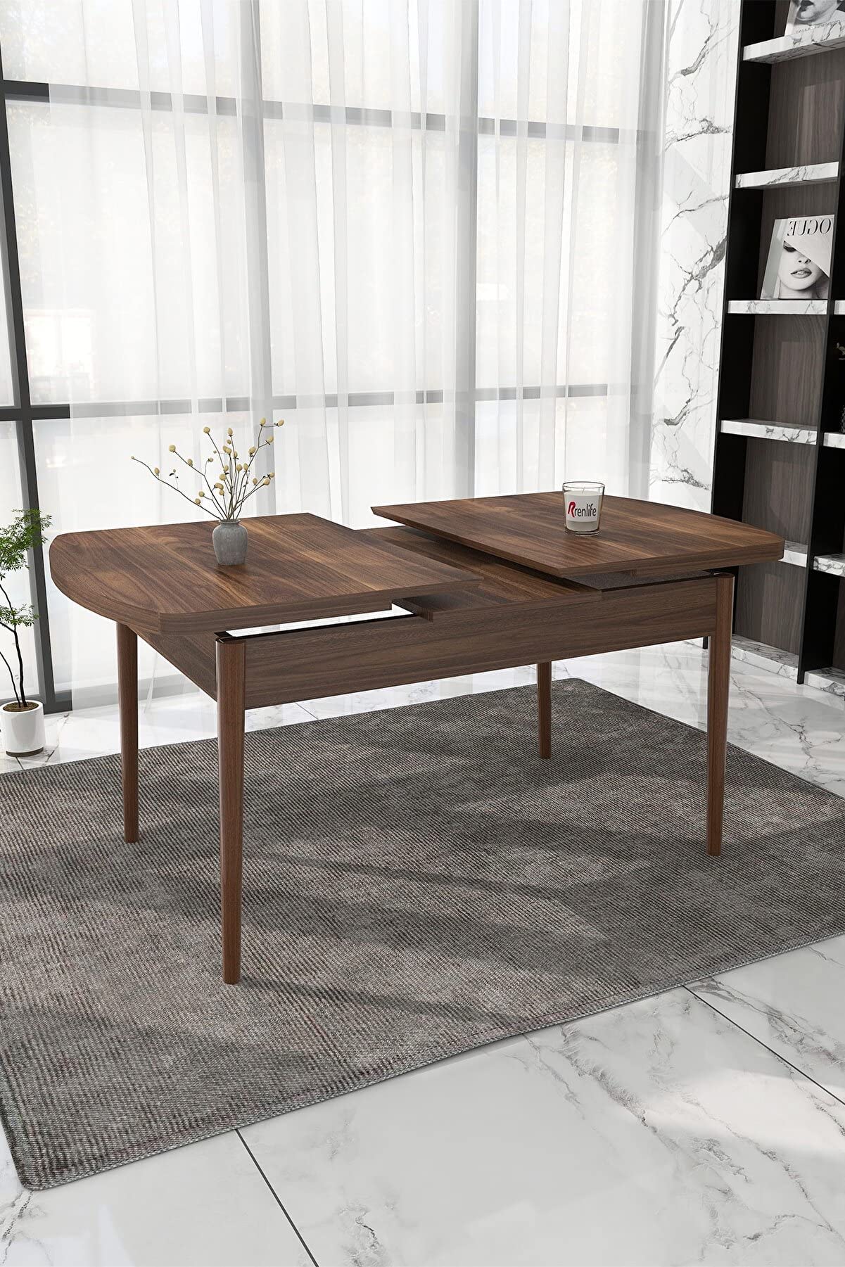 Mid Century Modern Extending Dining Table for 6-8 People - Expandable Kitchen Table with Butterfly Leaf Mechanism - Perfect for Family Dinners & Small Space Living