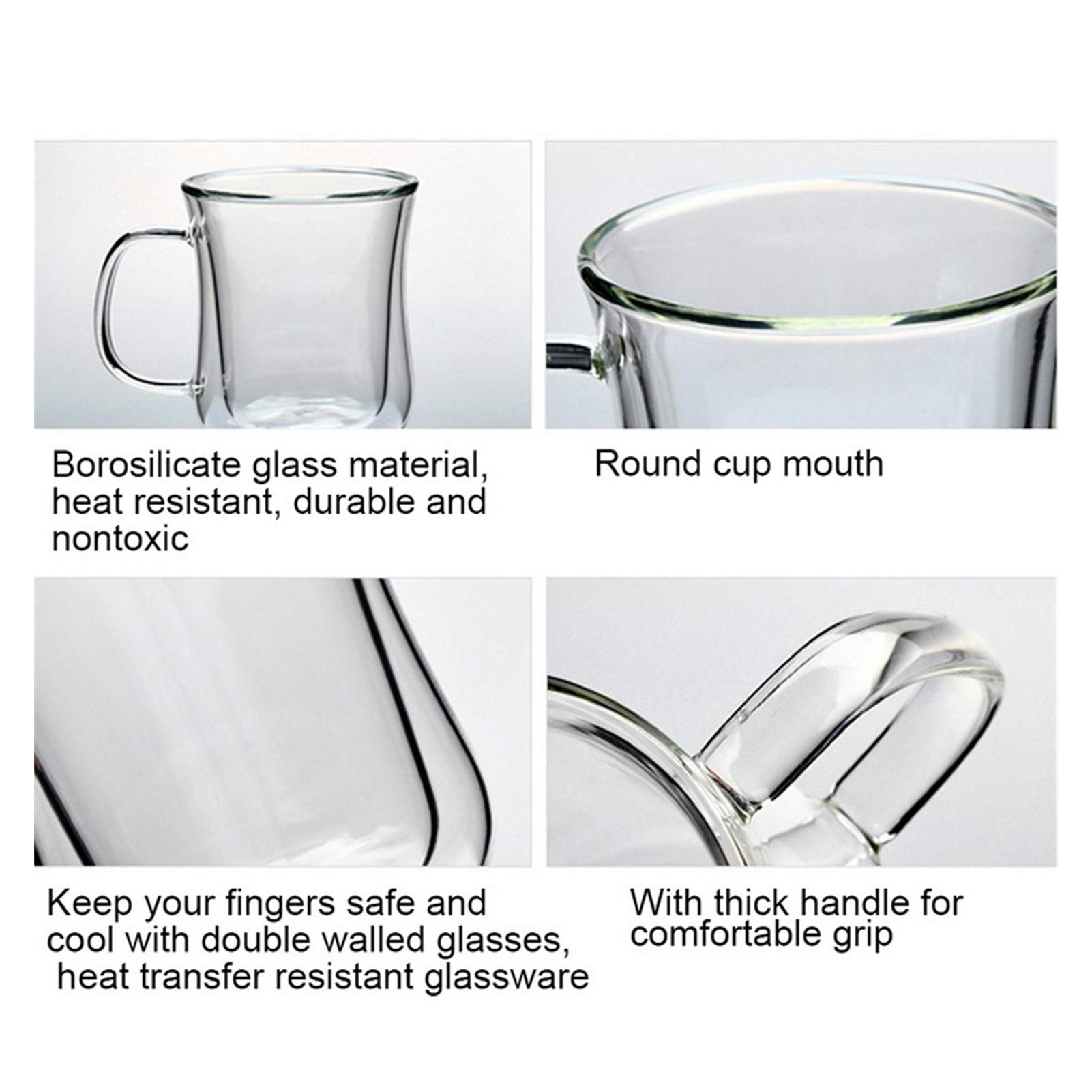 Premium Double Wall Glass Coffee Mug - 200ml Handmade Insulated Tea Cup for Hot/Cold Drinks, Beer, Healthy Beverages - Transparent Drinkware for Home, Office, Cafe Use (Color: Clear)