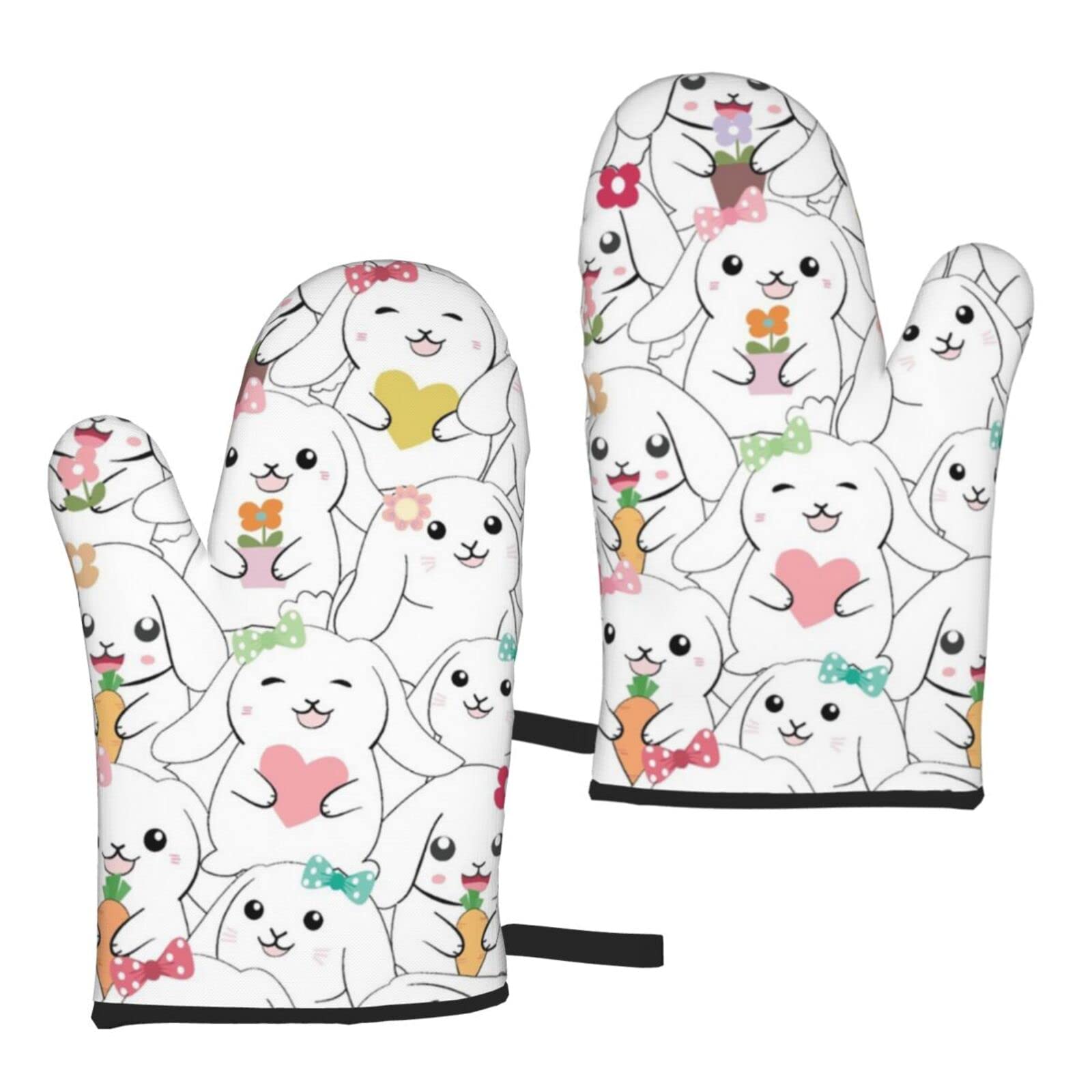 Cute Cartoon Rabbit Oven Mitts Set of 2 - Heat Resistant Kitchen Gloves for Baking, Grilling, BBQ & Microwave Use - Perfect for Cooking, Baking and Kitchen Safety