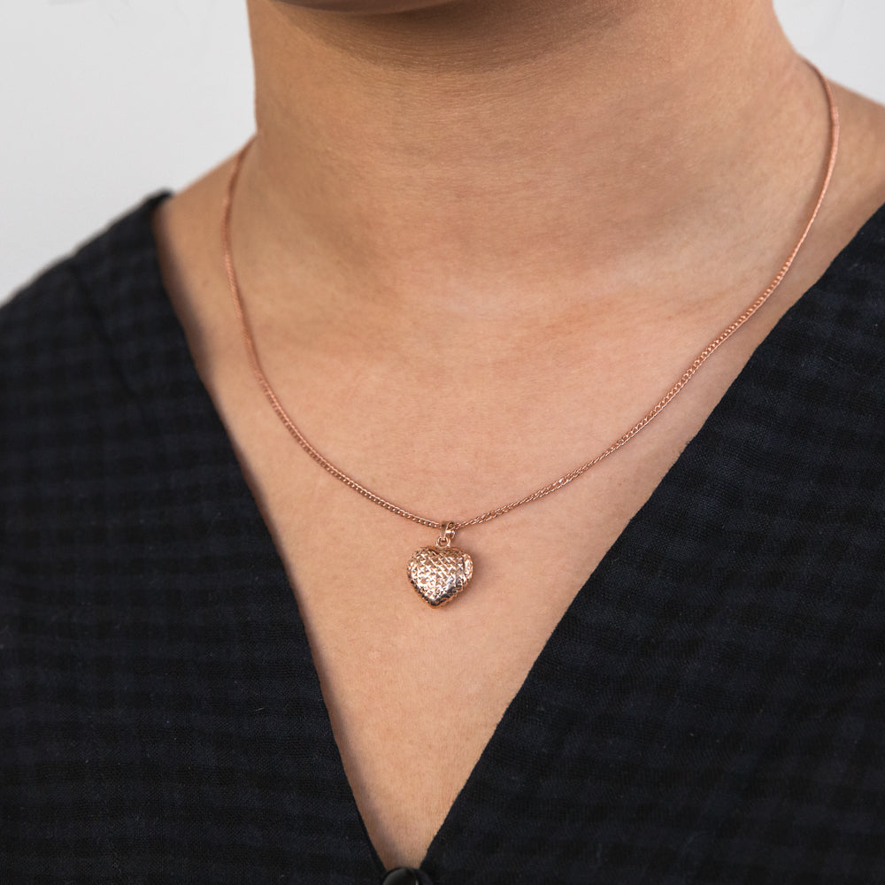 9ct Rose Gold Textured Diamond Cut Heart Pendant Necklace - Elegant Jewelry Gift for Women, Perfect for Valentine's Day, Anniversary & Special Occasions