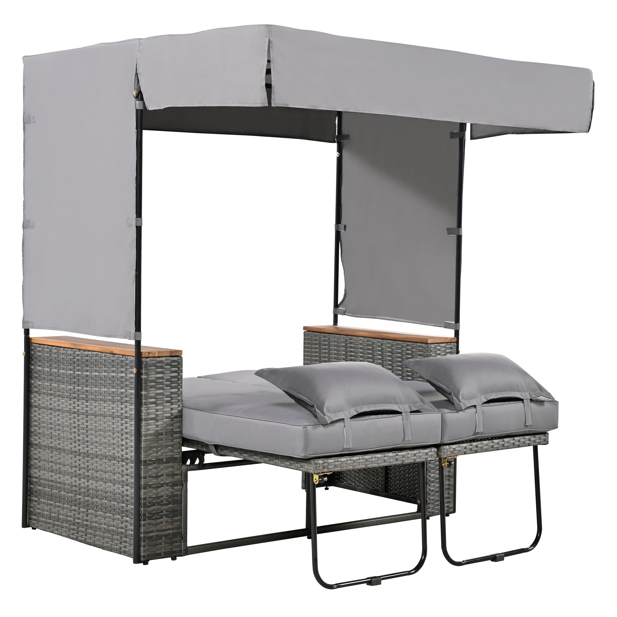 2-Piece Outdoor Rattan Daybed with 5 Adjustable Positions - Patio Loveseat Sofa Set for Poolside, Garden, or Backyard Relaxation