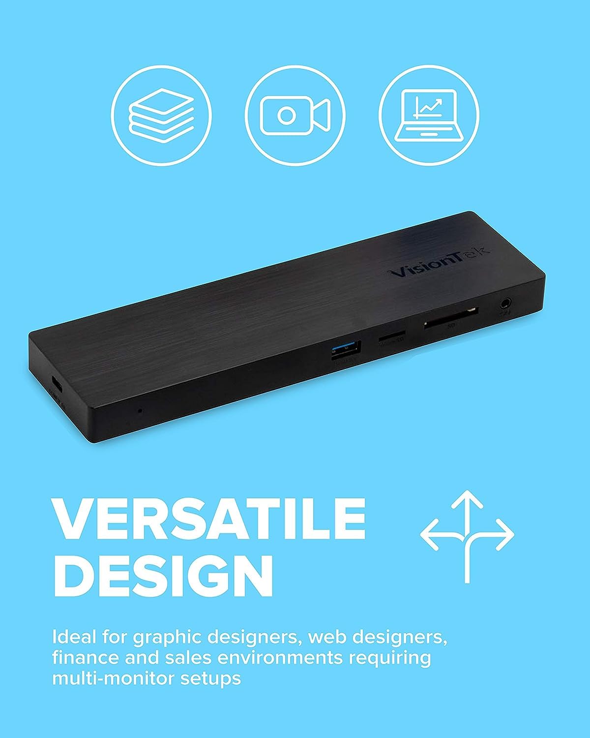 VisionTek VT2000 USB-C MST Triple Monitor Docking Station - 2x DisplayPort, 1x HDMI, 4x USB Ports, Audio, Ethernet, SD Card Reader for Windows Laptops - Perfect for Home Office, Remote Work & Multi-Screen Productivity