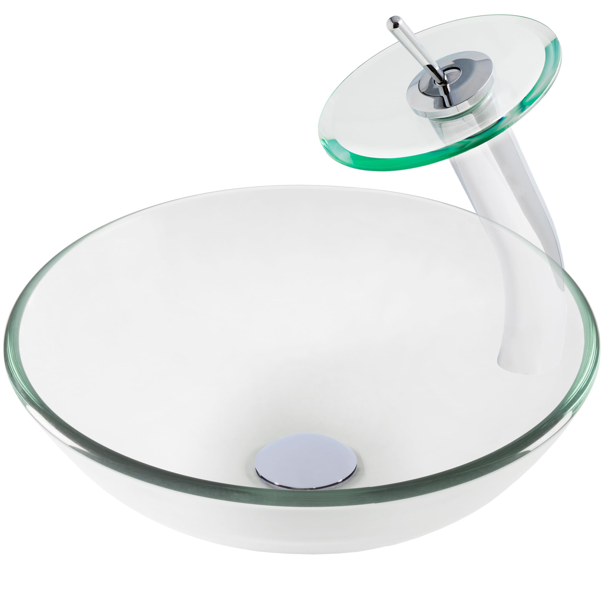 Novatto BONIFICARE Modern Glass Vessel Bathroom Sink Set with Chrome Faucet - Perfect for Contemporary Bathroom Vanity, Powder Room, or Master Bath Remodel