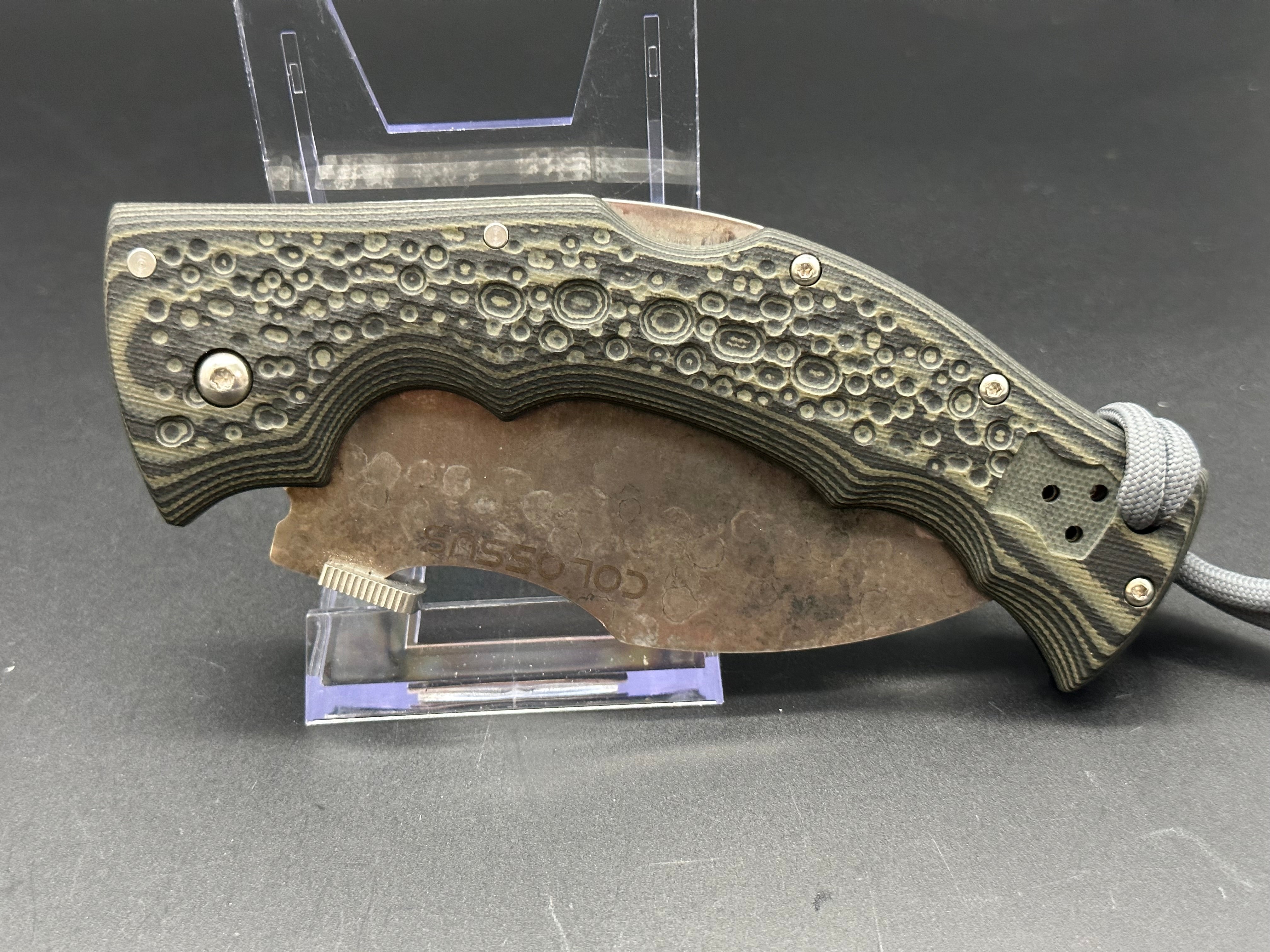 Cold Steel Colossus I CTS XHP Knife - Batwing Grind, Apocalyptic Finish Tactical Folding Knife for Outdoor Survival, Camping & EDC