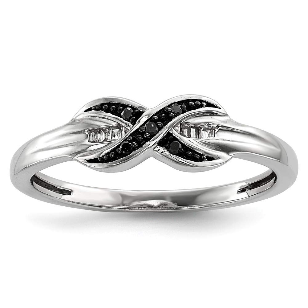 925 Sterling Silver Black & White Diamond Ring for Women - Open Back Channel & Prong Set, Size 6/7/8 - Elegant Jewelry Gift for Anniversary, Engagement & Special Occasions