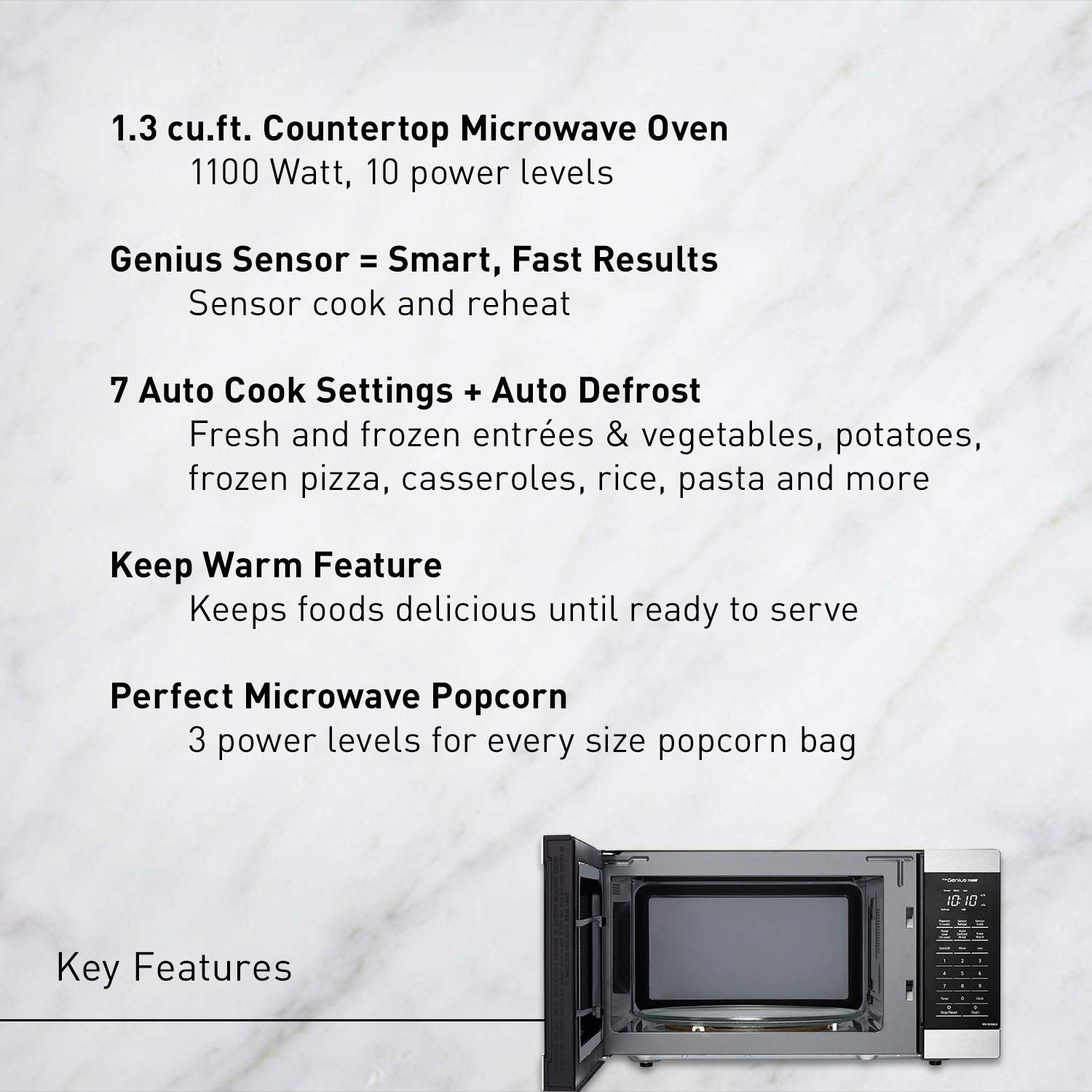 Panasonic NN-SU66LS 1100W Countertop Microwave Oven with Genius Sensor Cooking & Auto Defrost, 1.3 Cu.Ft Stainless Steel (Renewed) - Perfect for Small Kitchens, Dorms & Office Break Rooms