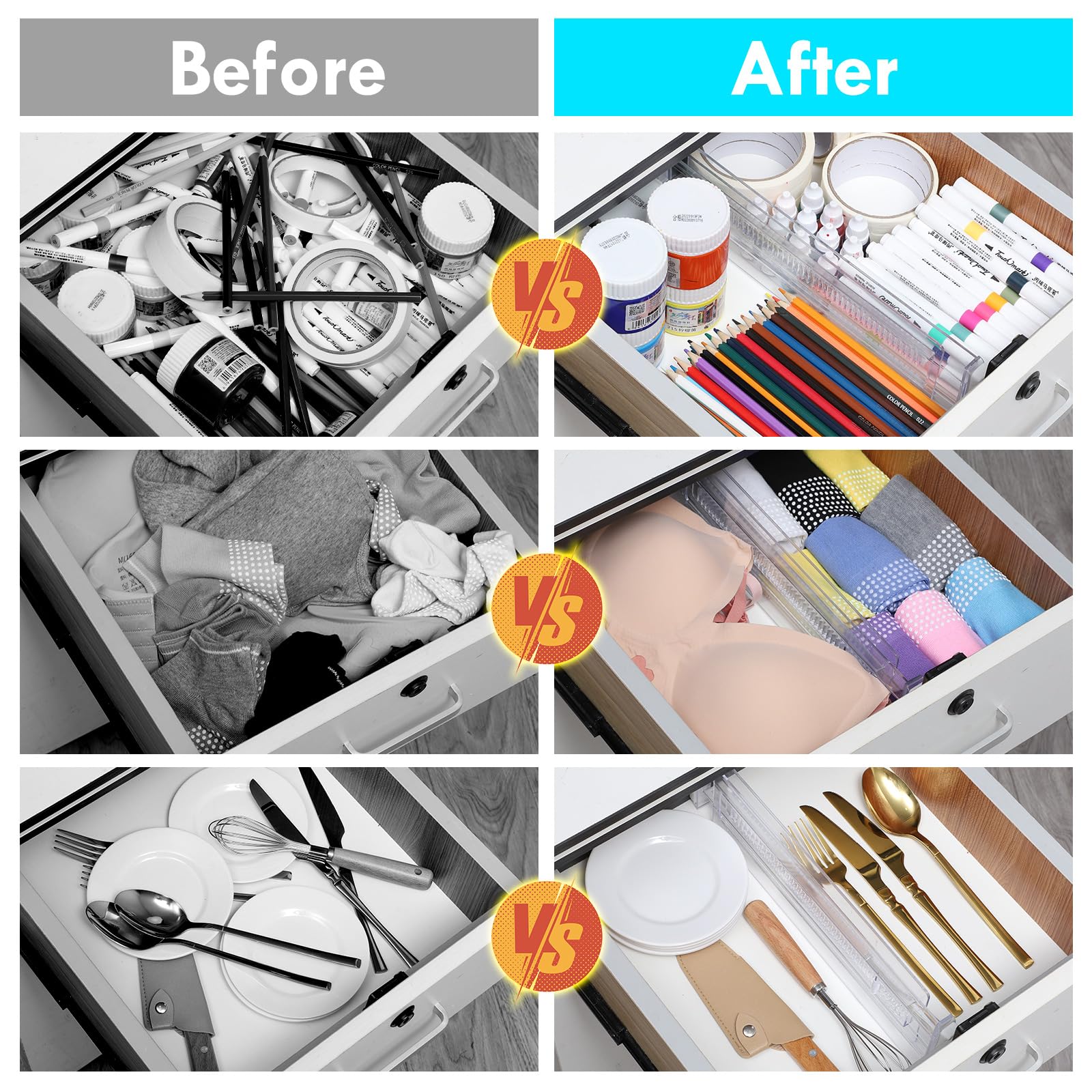 8 Pack Adjustable Drawer Organizers - Expandable from 11.3
