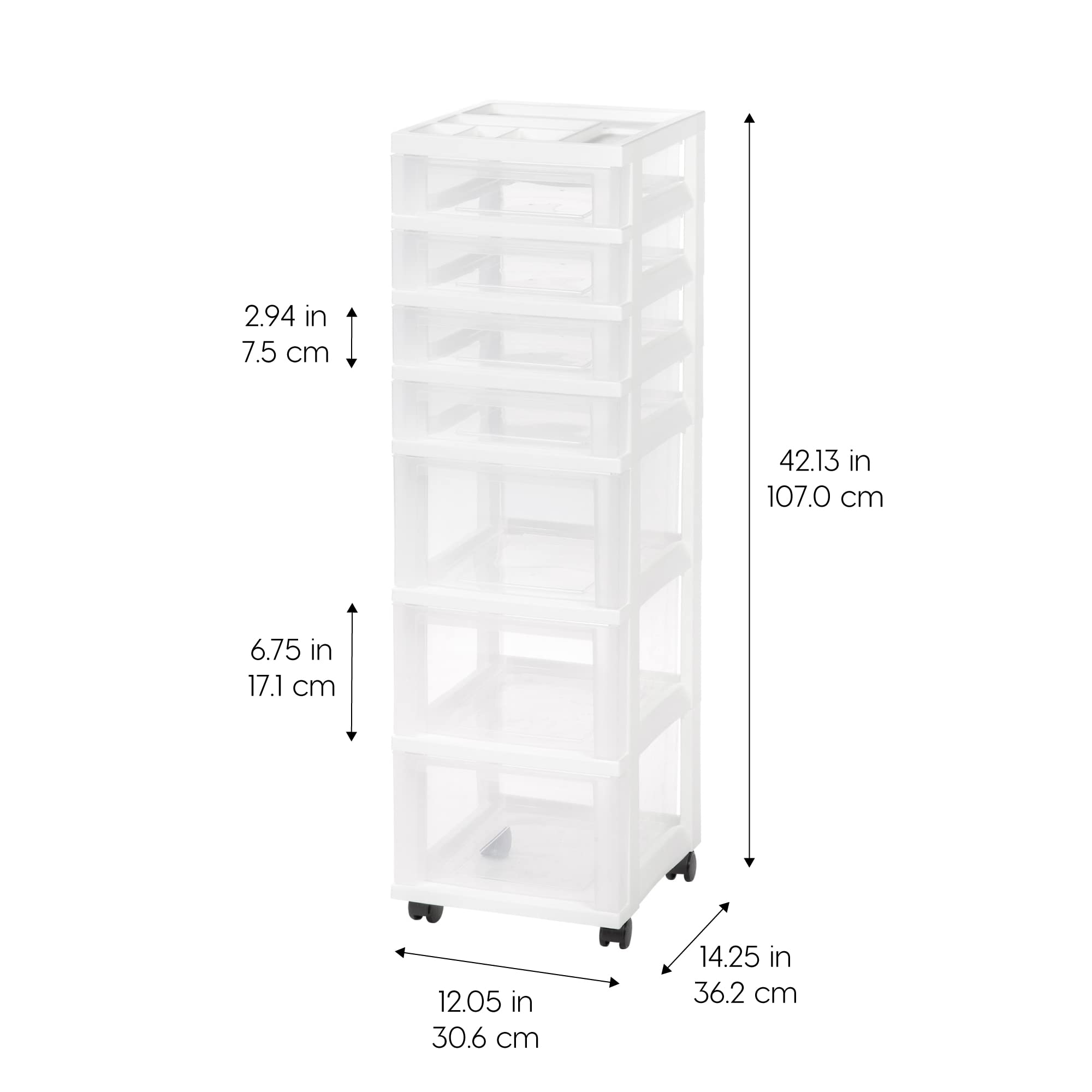 IRIS USA 7-Drawer Rolling Storage Cart with Wheels - White/Clear Plastic Organizer for Classroom, Craft Supplies, Bedroom, Bathroom & Laundry Room | Perfect for Dorm, Closet & Home Organization