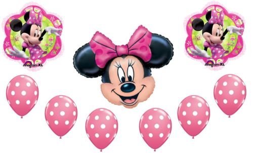 Minnie Mouse Birthday Party Balloons Set - 9 Piece Polka Dot Mylar & Latex Balloons for Kids Birthday Decorations, Baby Shower, Disney Theme Party Decor