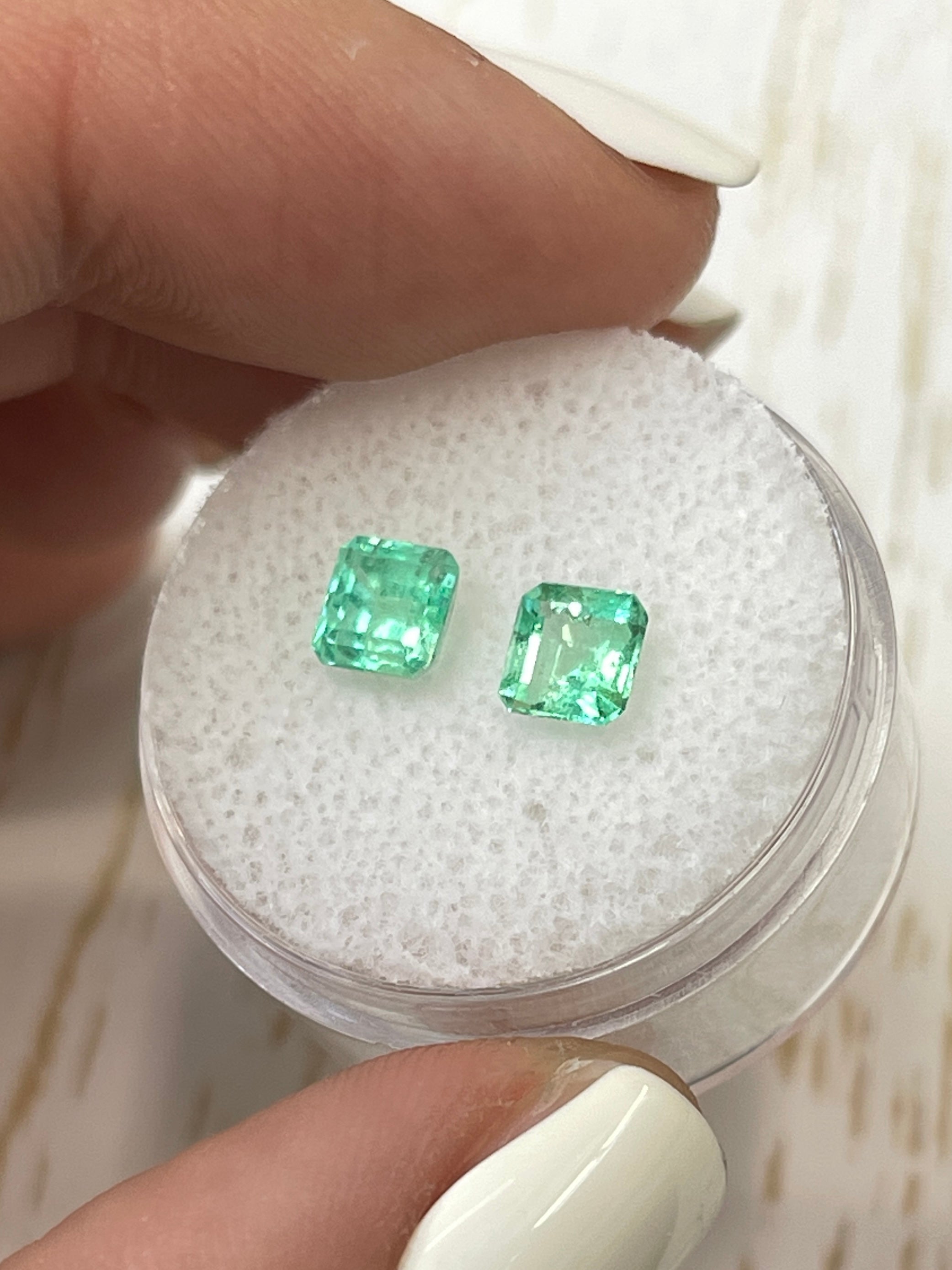 1.48tcw 5x5mm Matching Pair Vibrant Green Loose Colombian Emeralds - Asscher Cut Gemstones for Jewelry Making & Engagement Rings