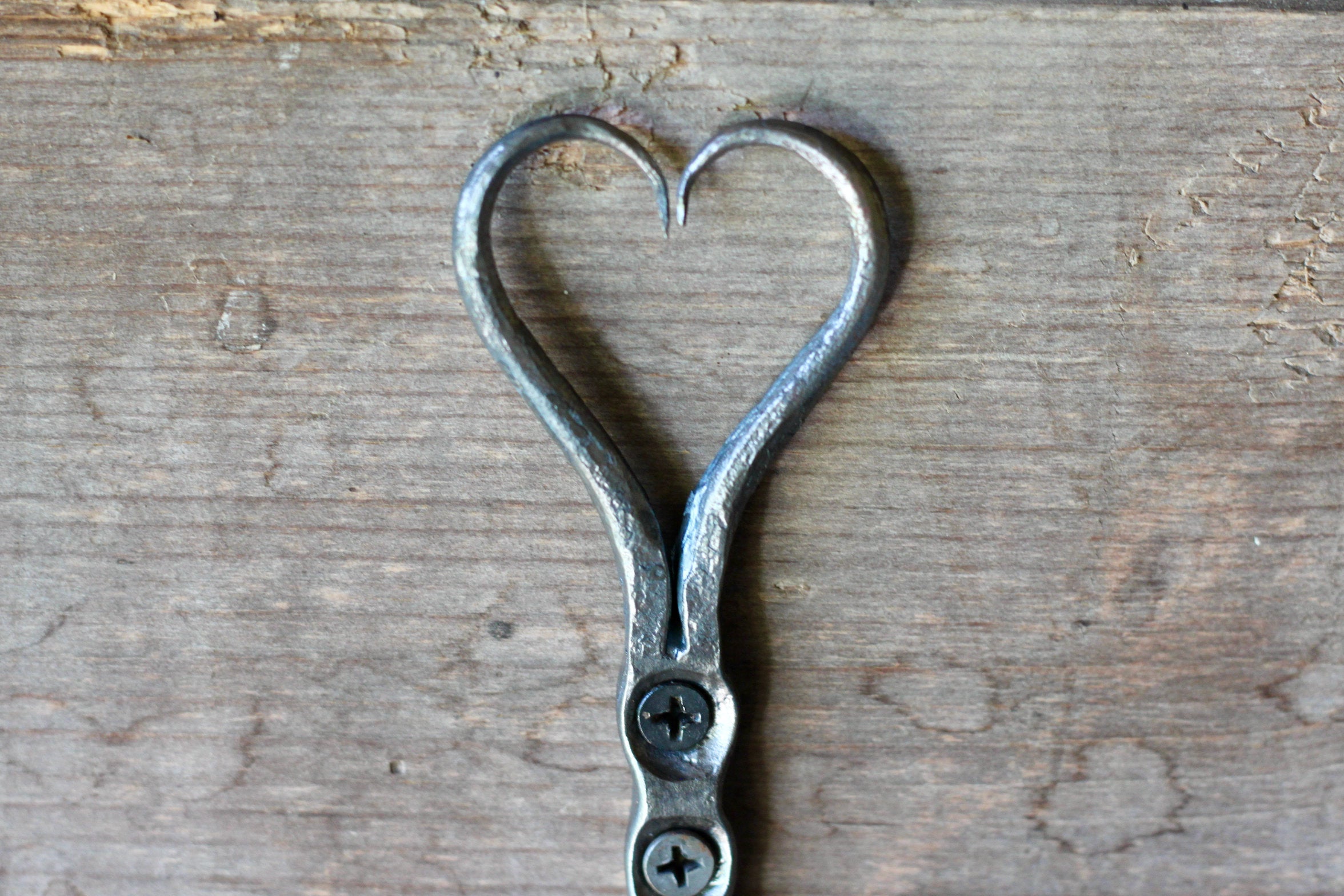 Hand-Forged Heart Hook - Rustic Blacksmith Wall Decor for Home, Garden, and Wedding Decorations